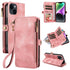 iPhone 14/13 Retro Premium Flip Leather Cover with 9 Card Holder & Zipper Cash Pocket & Wrist Strap