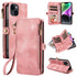 iPhone 14 Plus Retro Premium Flip Leather Cover with 9 Card Holder & Zipper Cash Pocket & Wrist Strap