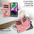 iPhone 14 Plus Retro Premium Flip Leather Cover with 9 Card Holder & Zipper Cash Pocket & Wrist Strap