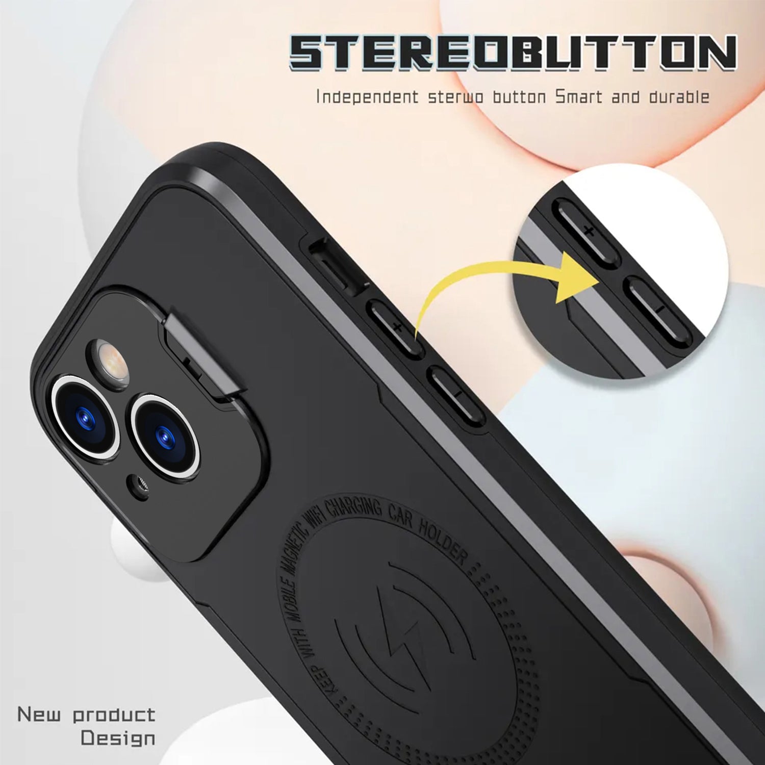 iPhone 14/13 Fashionable Lens Cover Stand Magnetic Suction Wireless Case