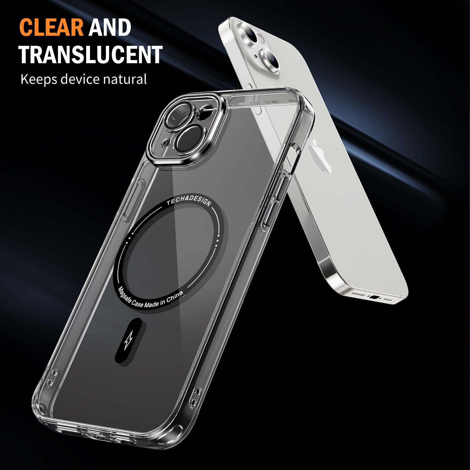 iPhone 14/13 Shockproof Transparent Magnetic Attraction Protective Phone Case