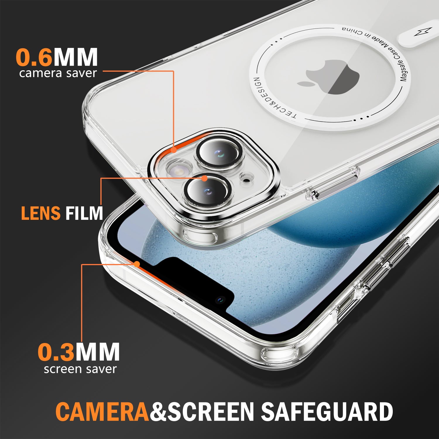 iPhone 14/13 Shockproof Transparent Magnetic Attraction Protective Phone Case