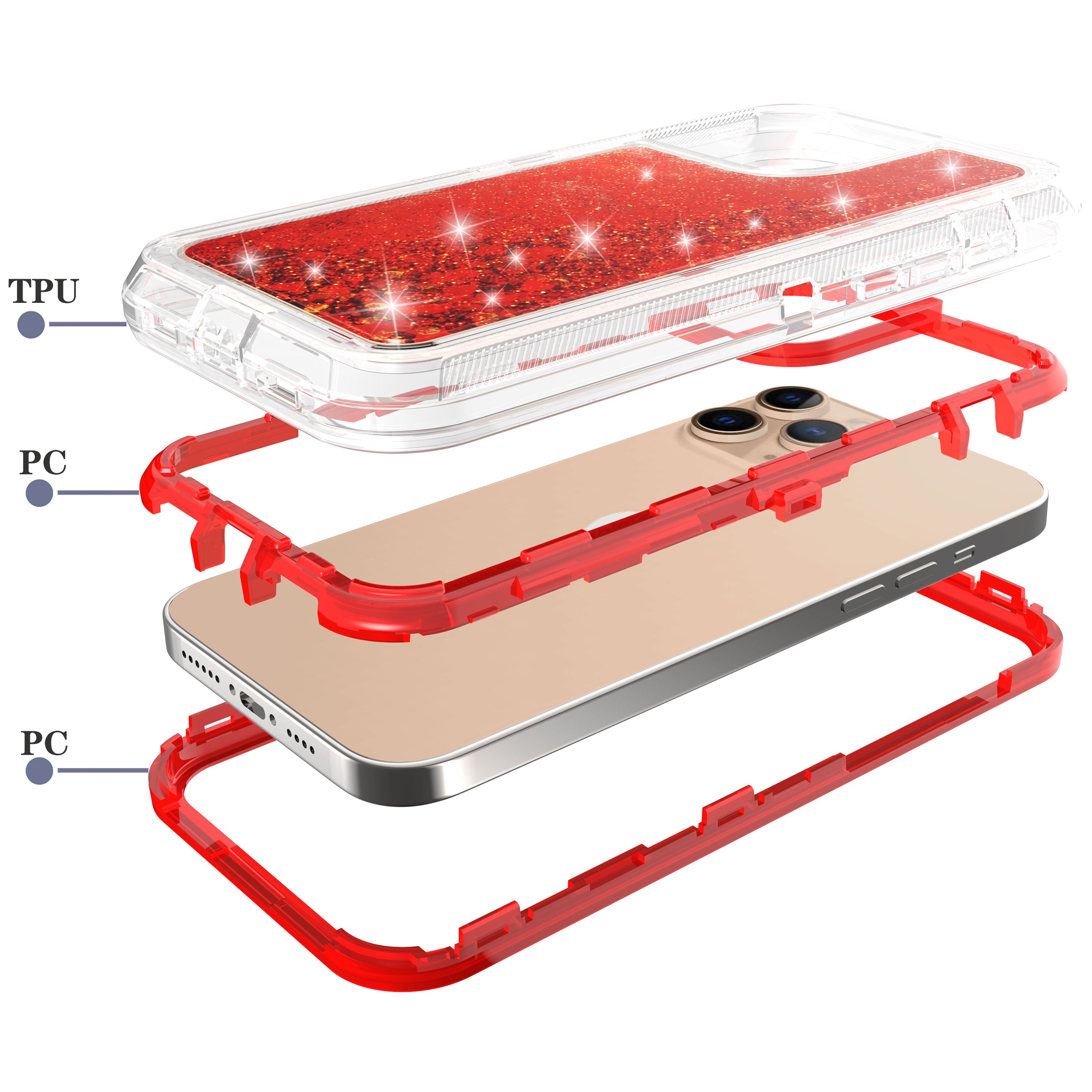 iPhone 14 Pro Transparent Floating Glitter Heavy Duty Case