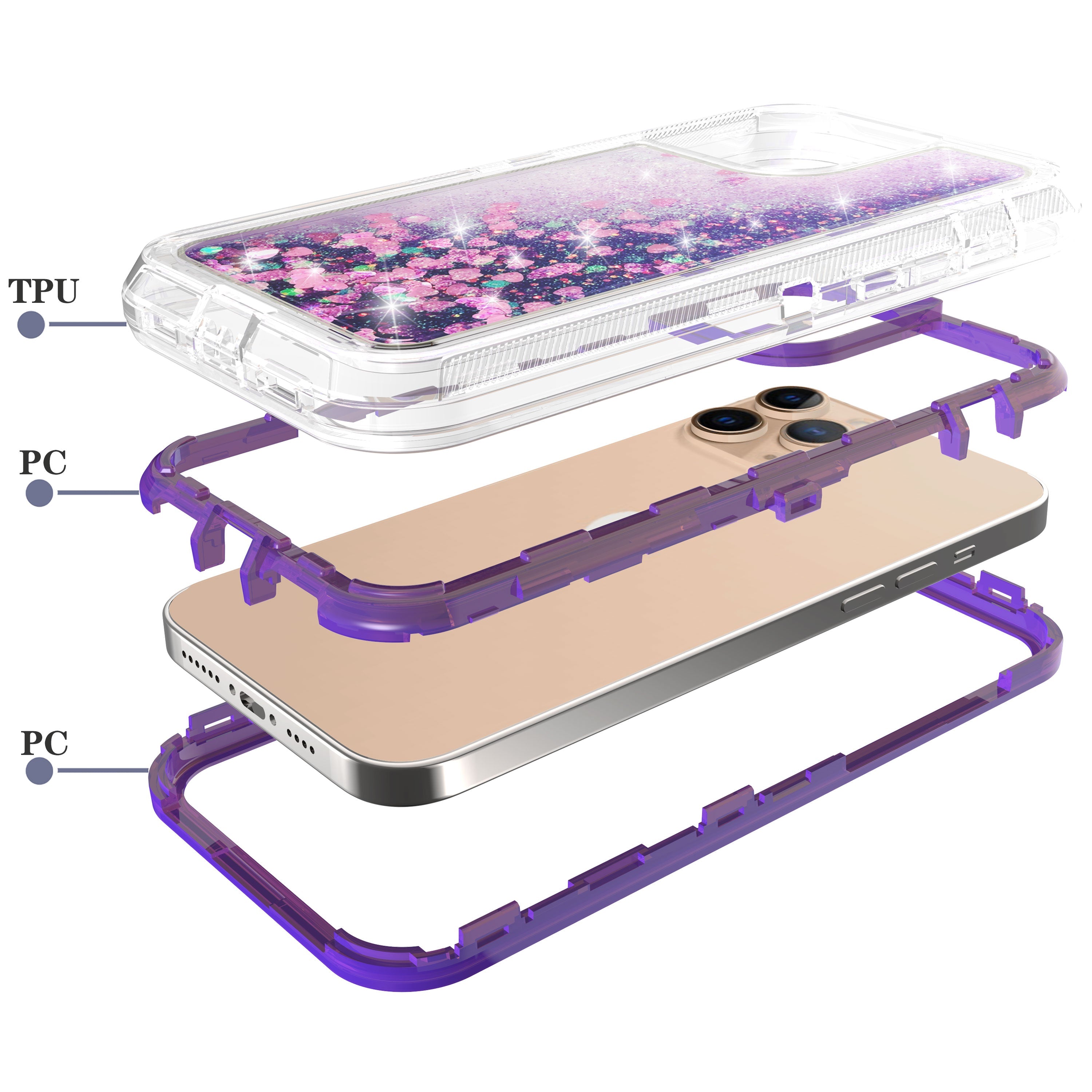 iPhone 14 Pro Transparent Floating Glitter Heavy Duty Case