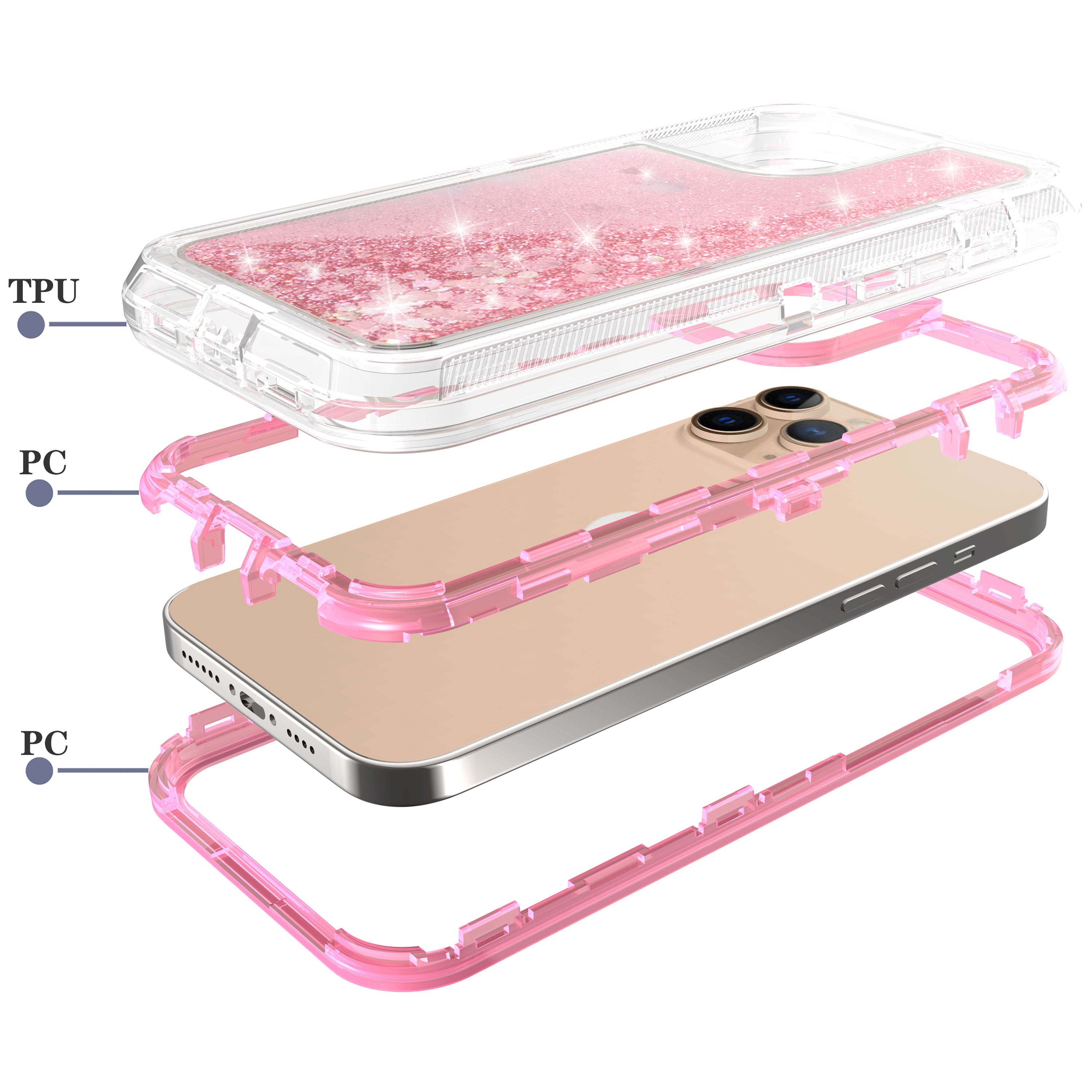 iPhone 14 Pro Transparent Floating Glitter Heavy Duty Case