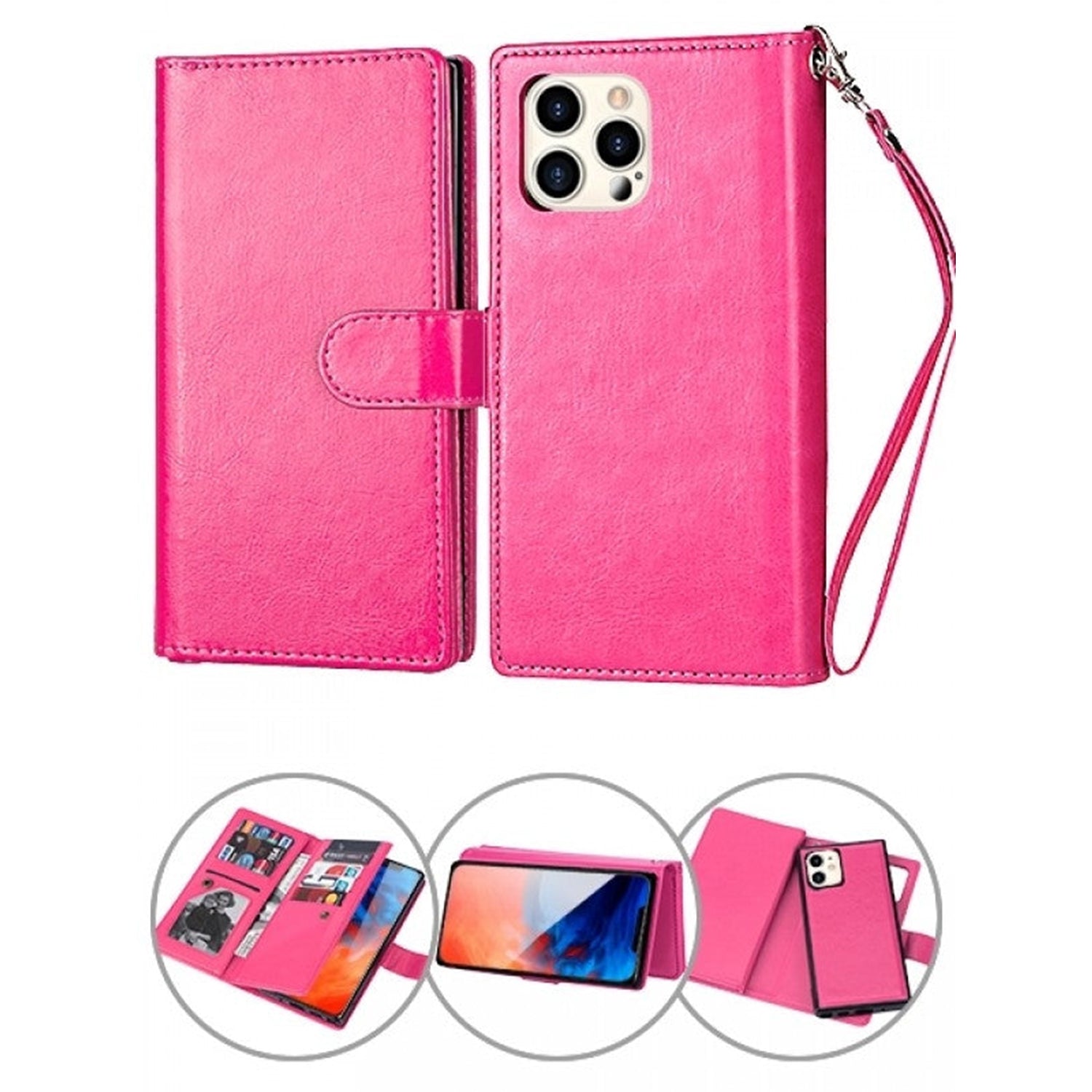 iPhone 14 Pro Max 2 in 1 Leather Wallet Case With 9 Credit Card Slots and Removable Back Cover