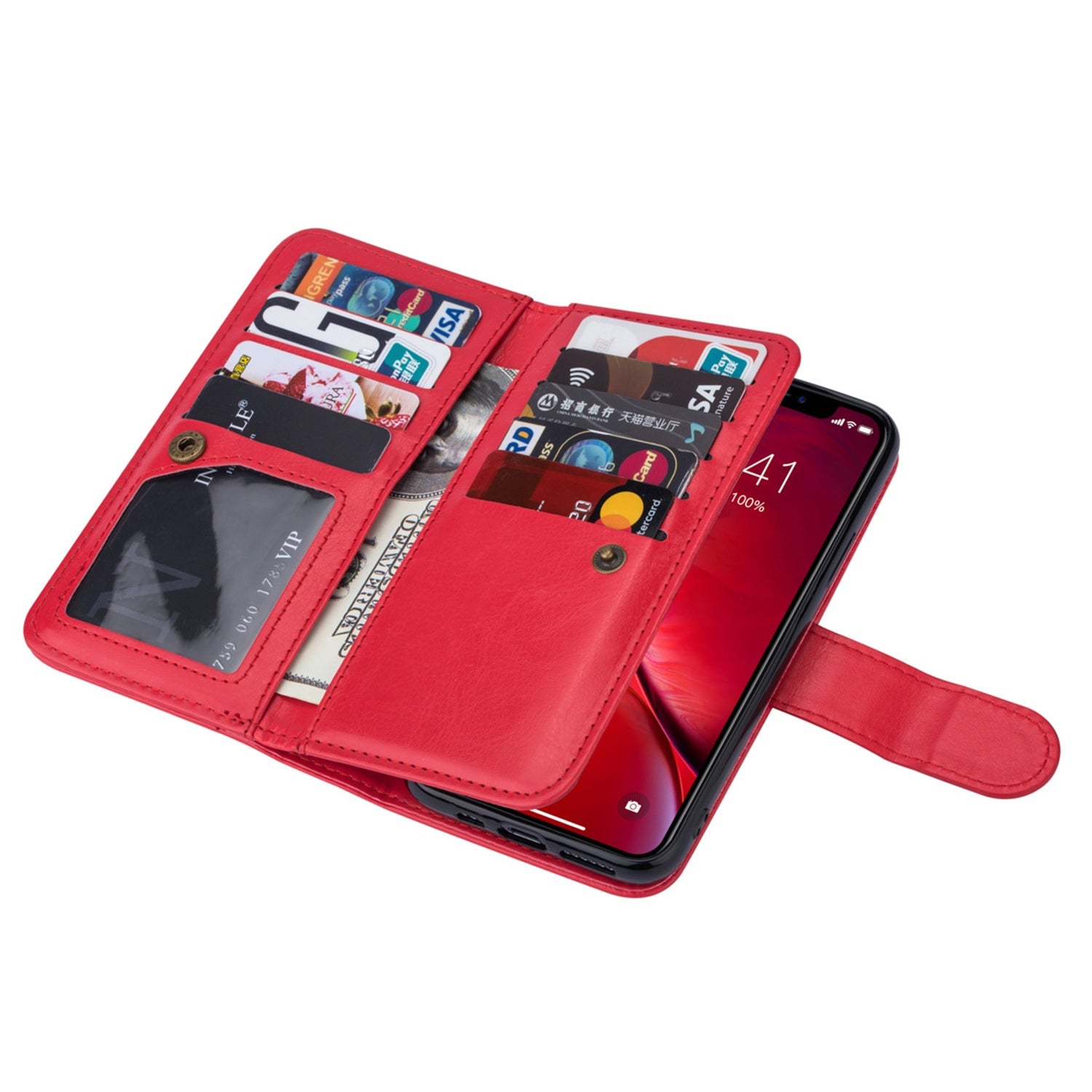 iPhone 14 Pro Max 2 in 1 Leather Wallet Case With 9 Credit Card Slots and Removable Back Cover