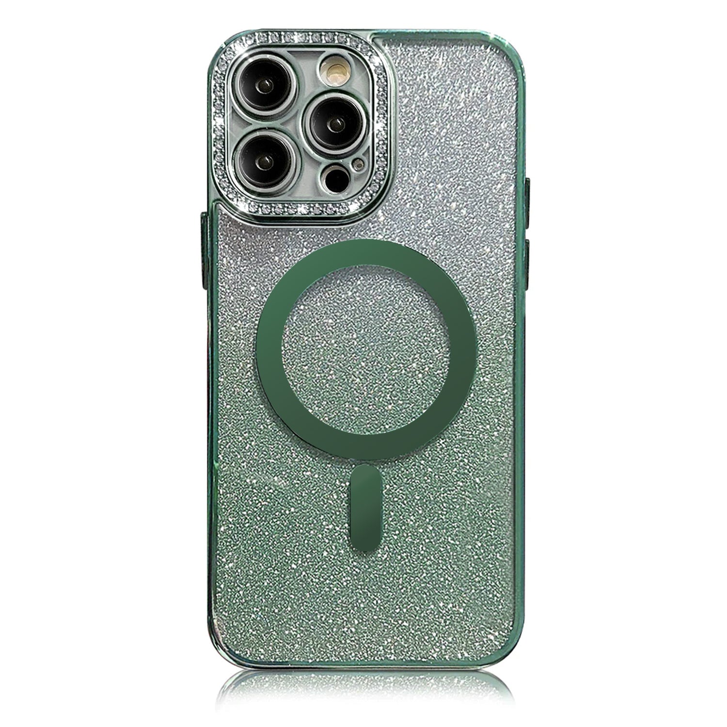 iPhone 15 Pro Gradient Glitter Diamond Luxury Plating Magnetic Attraction Wireless Charging With Camera Protector Back Cover Case