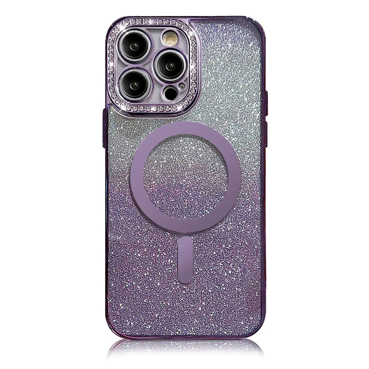 iPhone 15 Pro Gradient Glitter Diamond Luxury Plating Magnetic Attraction Wireless Charging With Camera Protector Back Cover Case