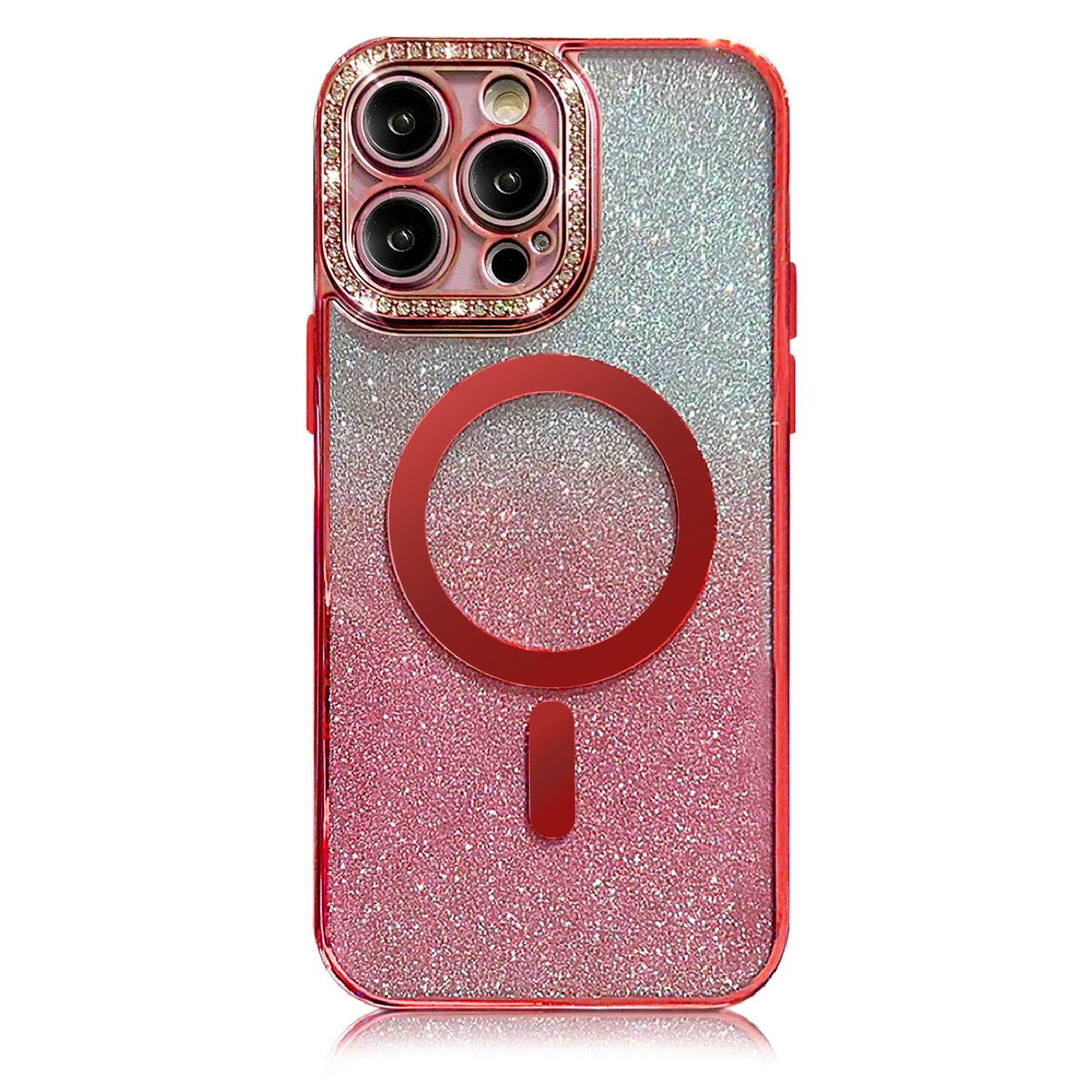 iPhone 15 Pro Max Gradient Glitter Diamond Luxury Plating Magnetic Attraction Wireless Charging With Camera Protector Back Cover Case