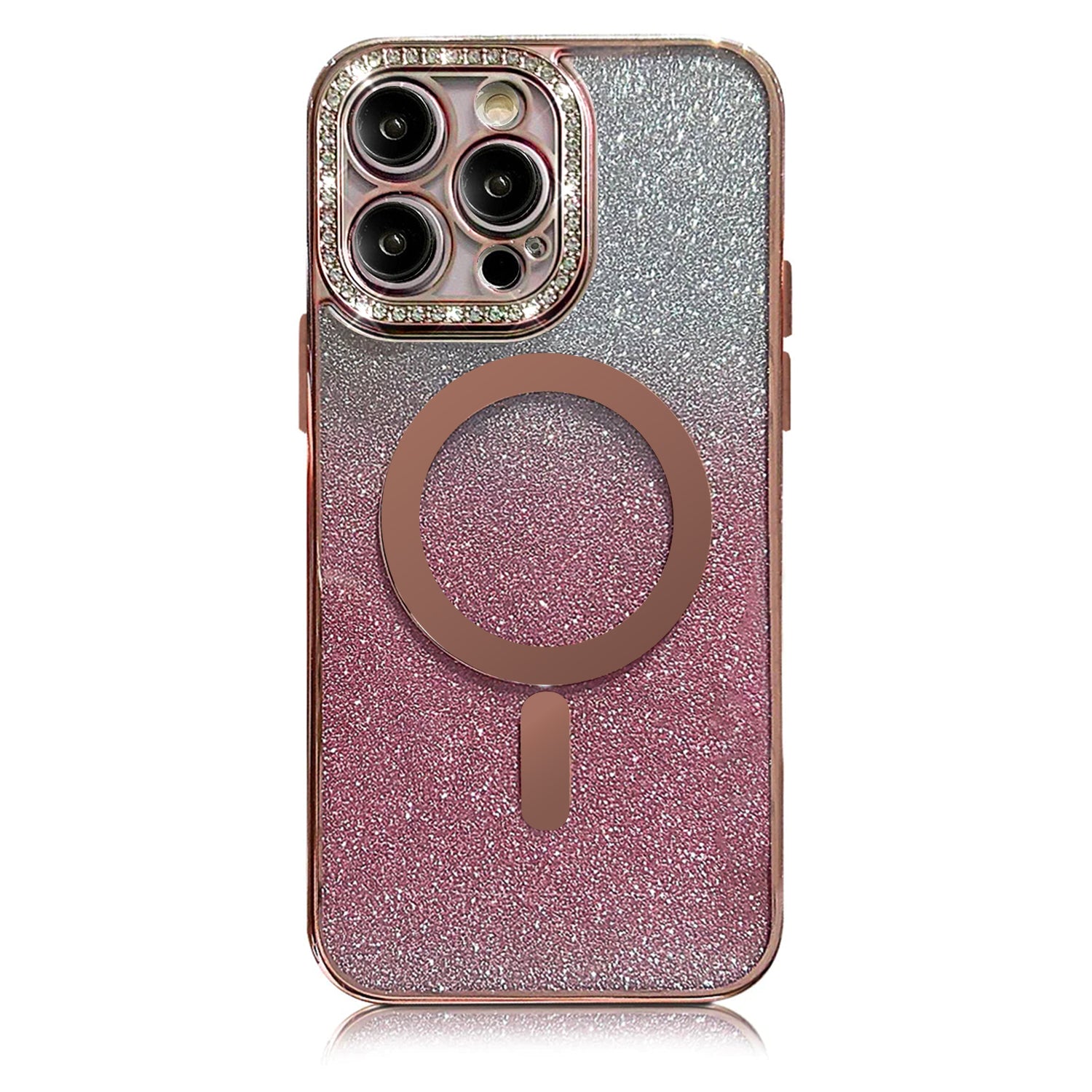 iPhone 15 Pro Gradient Glitter Diamond Luxury Plating Magnetic Attraction Wireless Charging With Camera Protector Back Cover Case