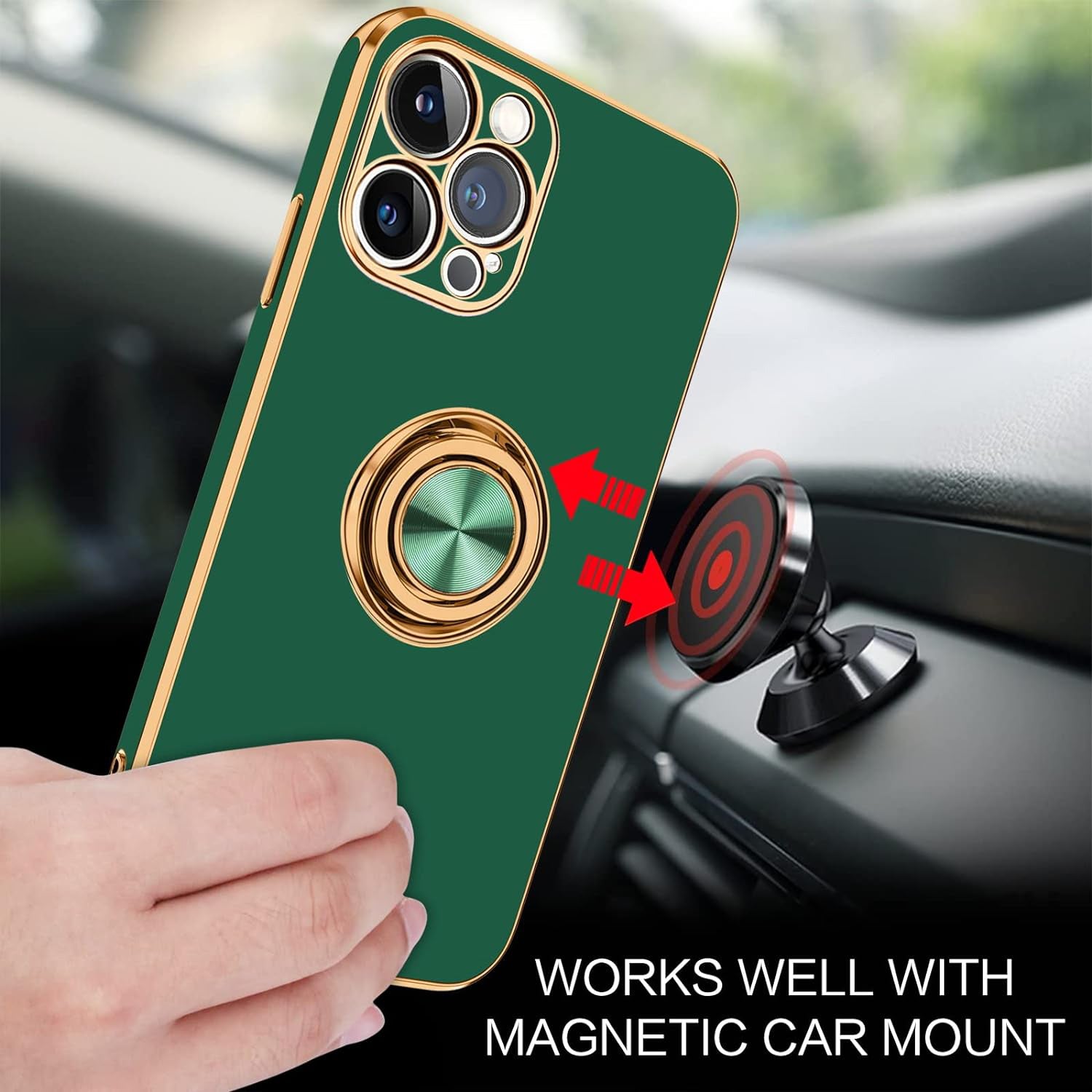 iPhone 14 Pro Fashion Ring Magnetic GPS car mount Phone Holder Case