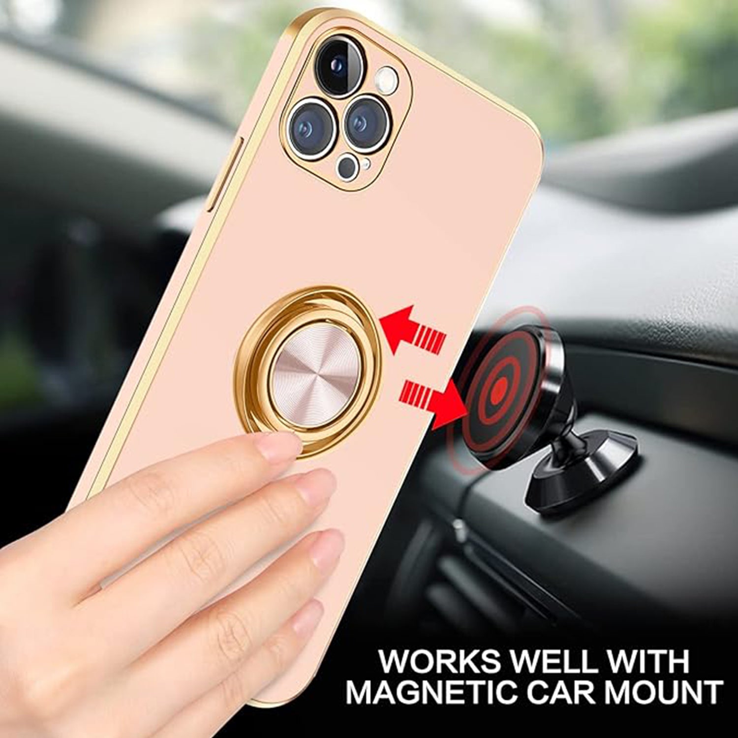 iPhone 14 Pro Fashion Ring Magnetic GPS car mount Phone Holder Case