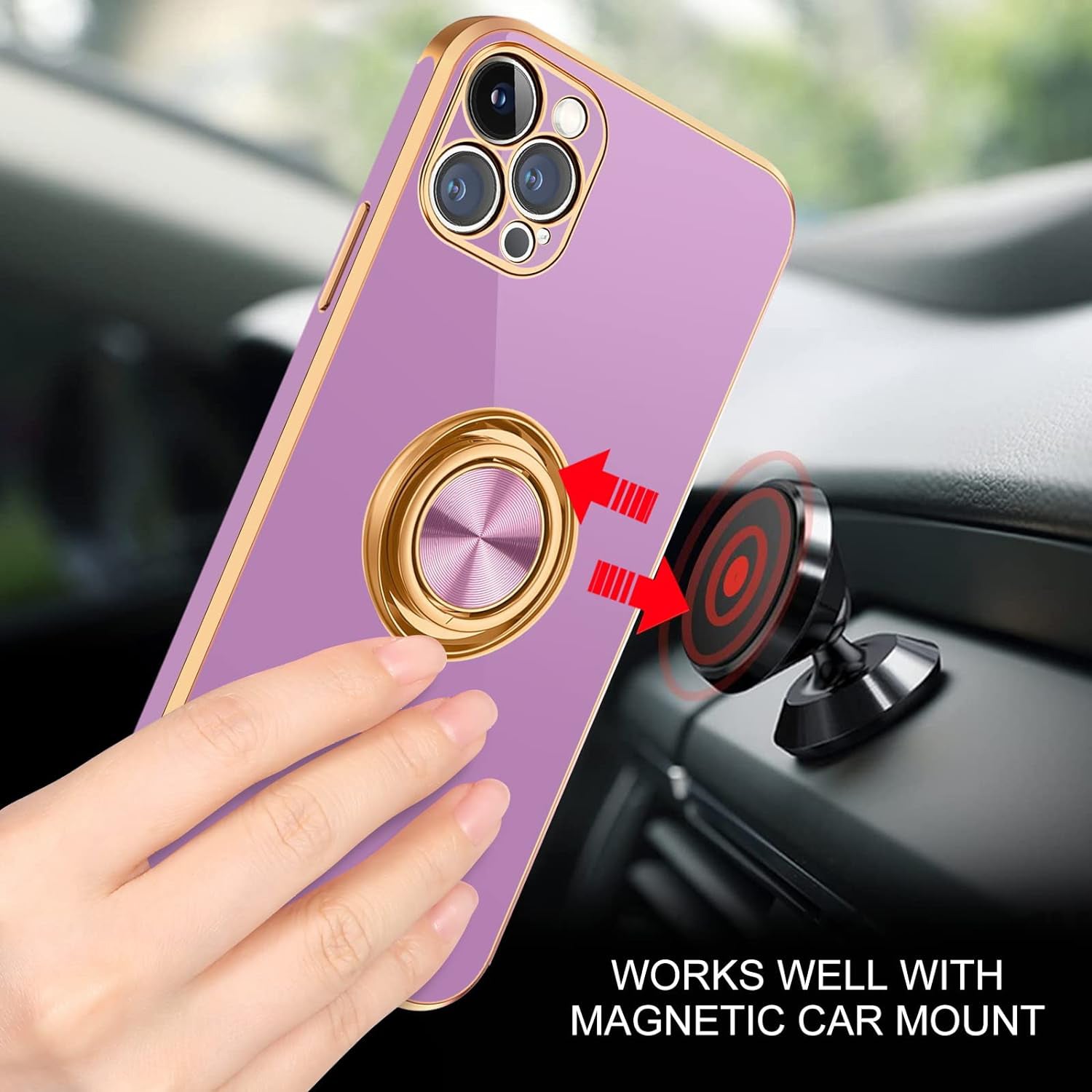 iPhone 14 Pro Fashion Ring Magnetic GPS car mount Phone Holder Case