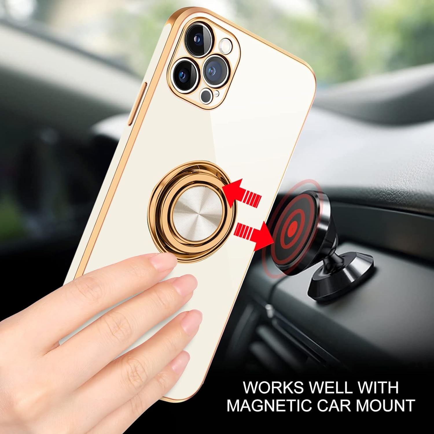 iPhone 14 Pro Fashion Ring Magnetic GPS car mount Phone Holder Case