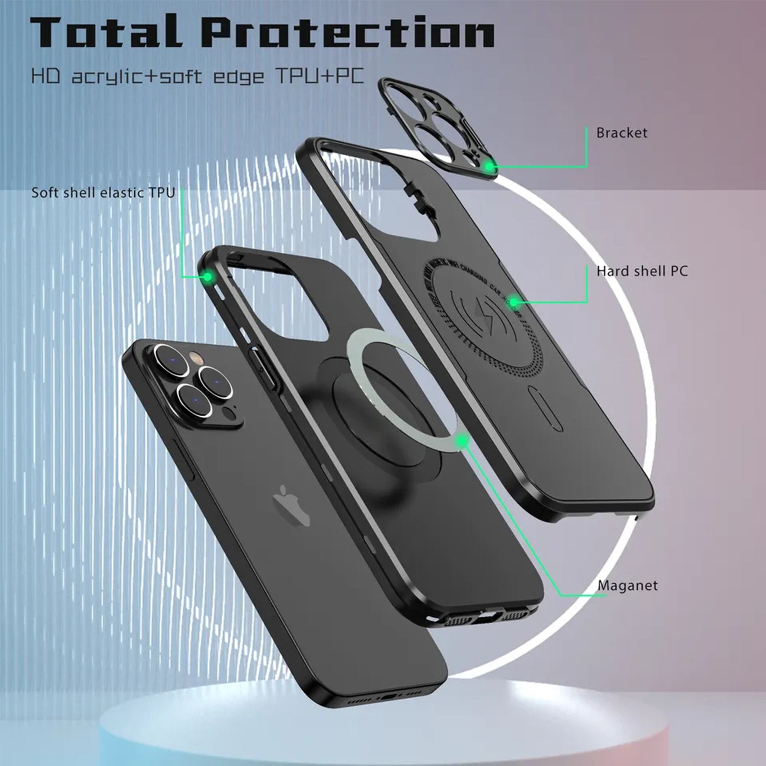 iPhone 14 Pro Fashionable Lens Cover Stand Magnetic Suction Wireless Case