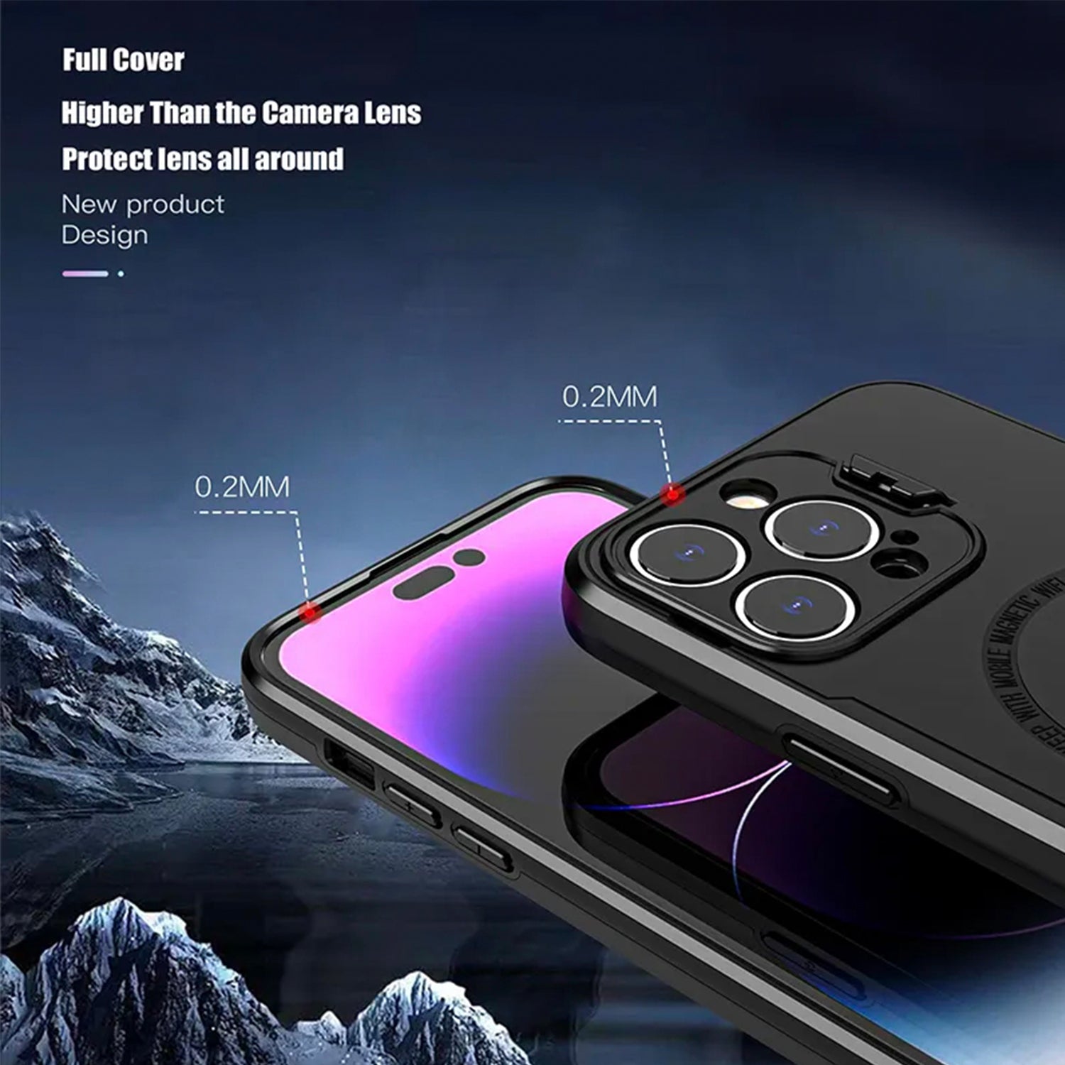 iPhone 14 Pro Max Fashionable Lens Cover Stand Magnetic Suction Wireless Case