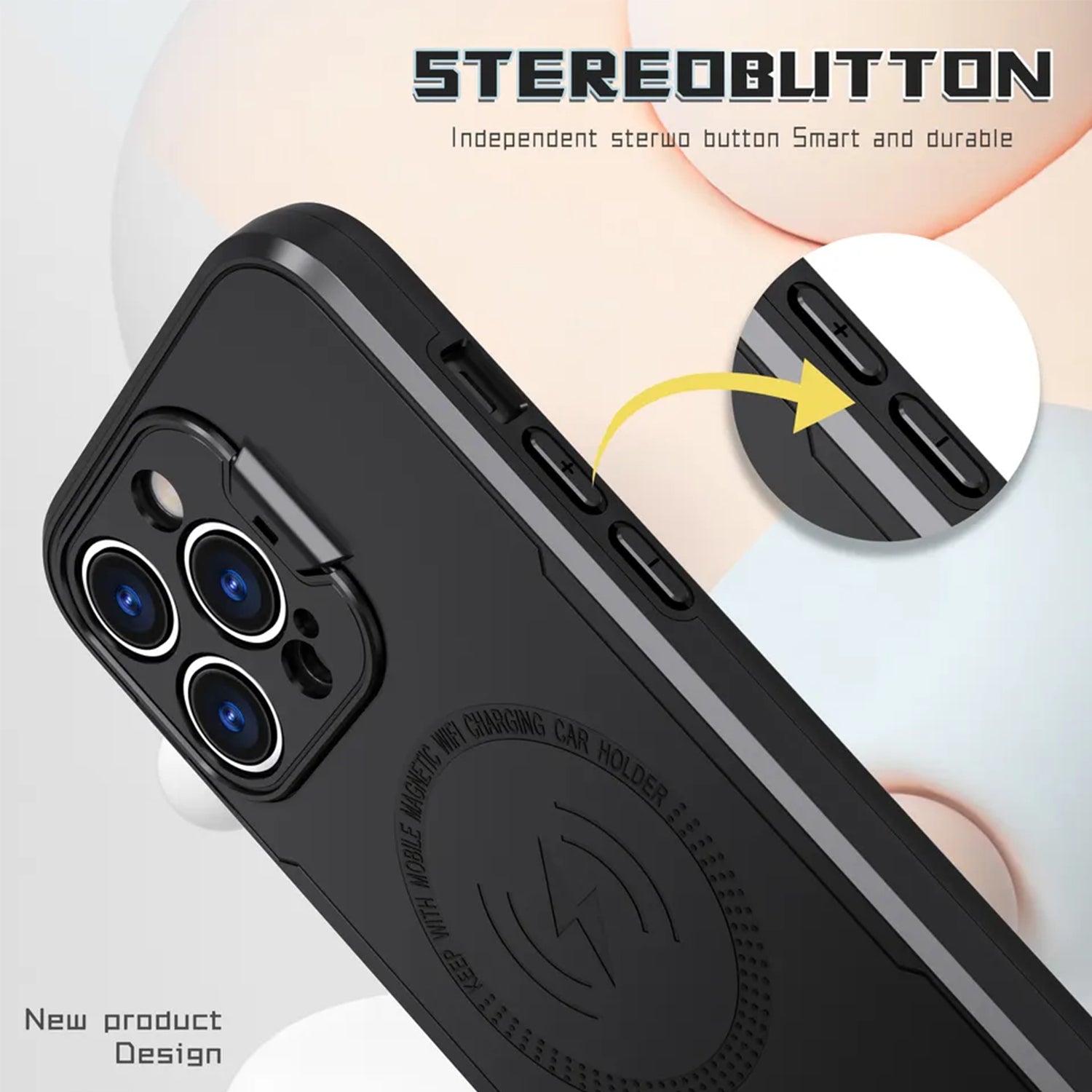 iPhone 14 Pro Fashionable Lens Cover Stand Magnetic Suction Wireless Case