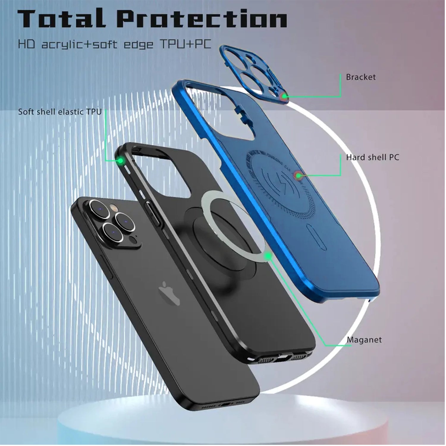 iPhone 14 Pro Fashionable Lens Cover Stand Magnetic Suction Wireless Case