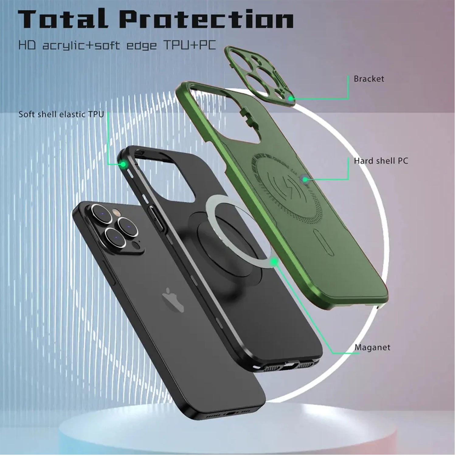 iPhone 14 Pro Fashionable Lens Cover Stand Magnetic Suction Wireless Case