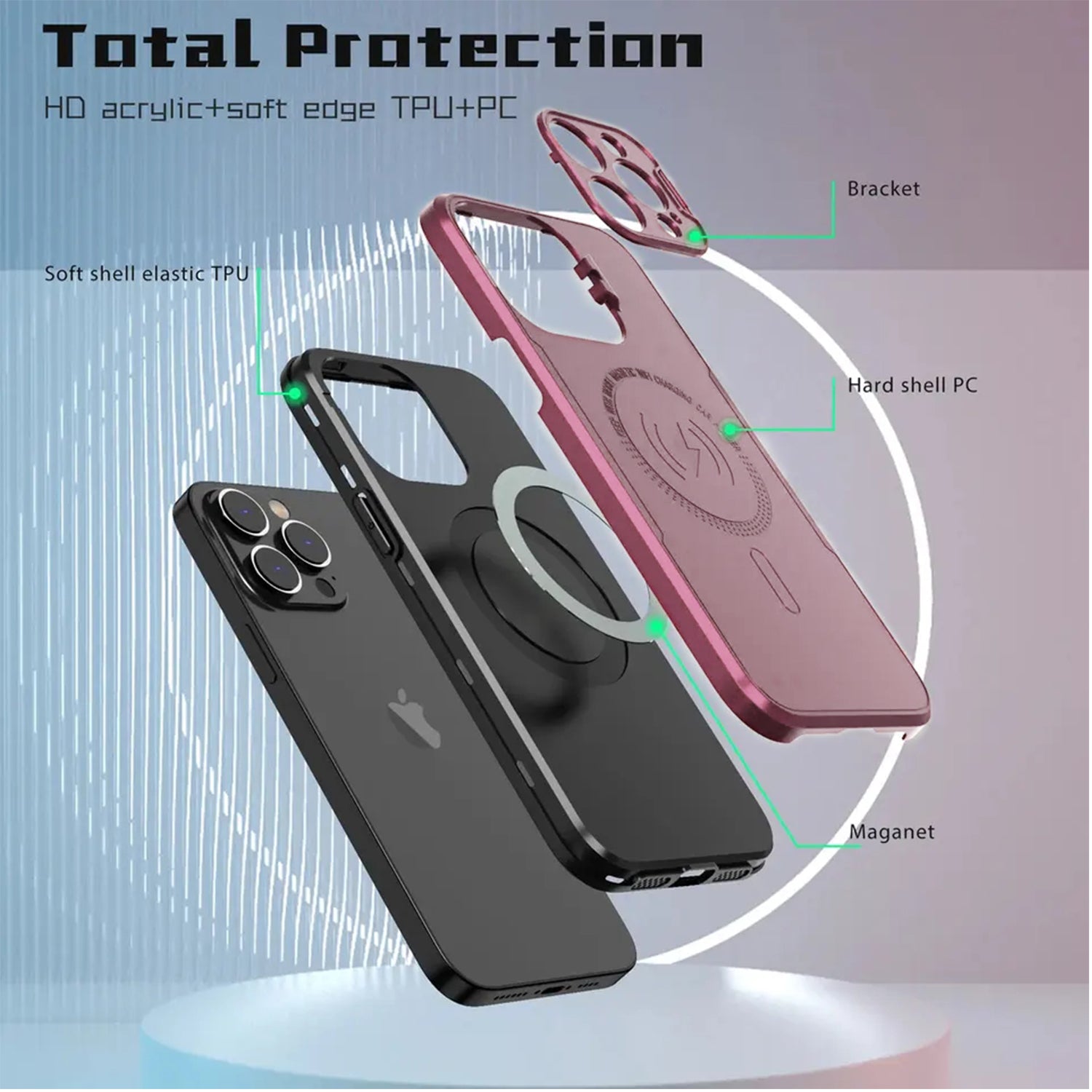 iPhone 14 Pro Max Fashionable Lens Cover Stand Magnetic Suction Wireless Case