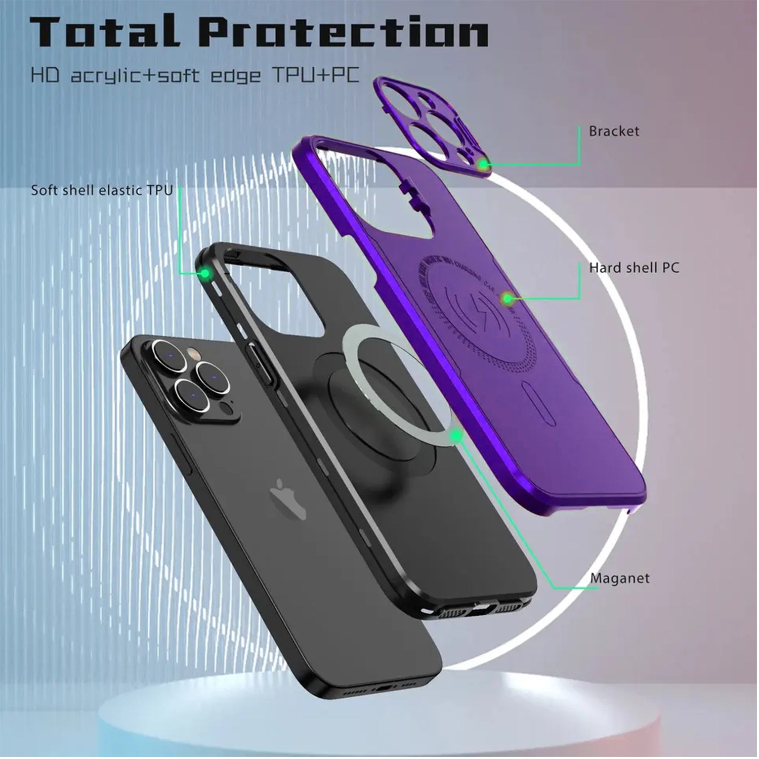 iPhone 14 Pro Fashionable Lens Cover Stand Magnetic Suction Wireless Case