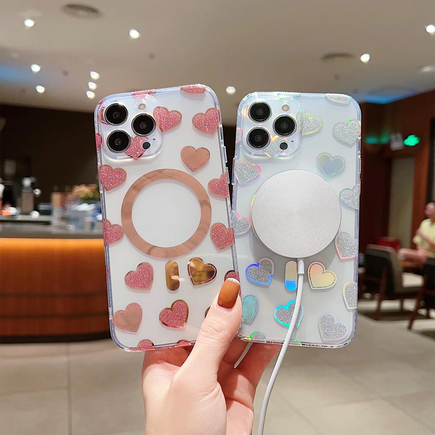 iPhone 14 Pro Love Transparent Fall Prevention Magnetic Suction Case