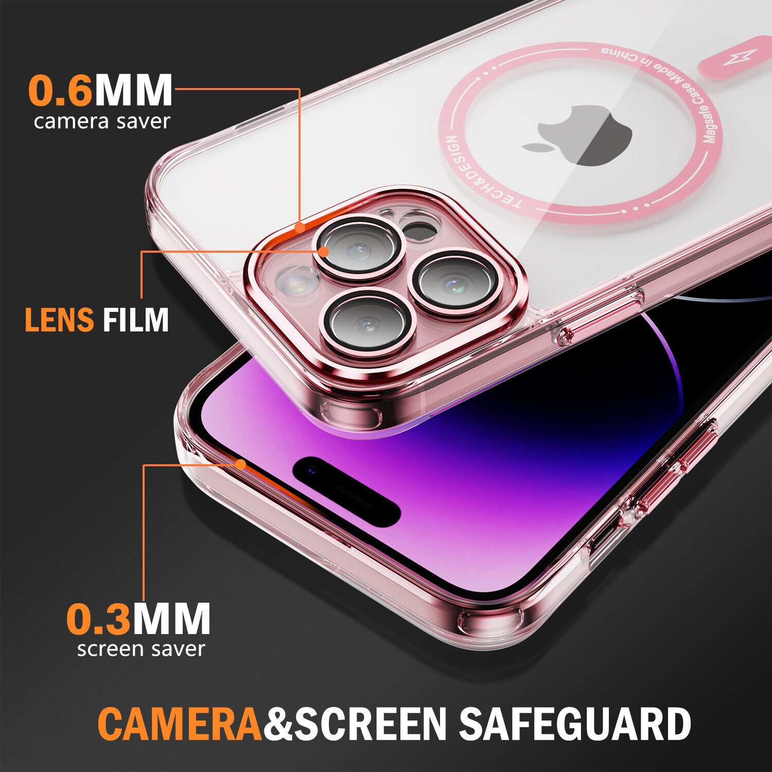 iPhone 14 Pro Shockproof Transparent Magnetic Attraction Protective Phone Case