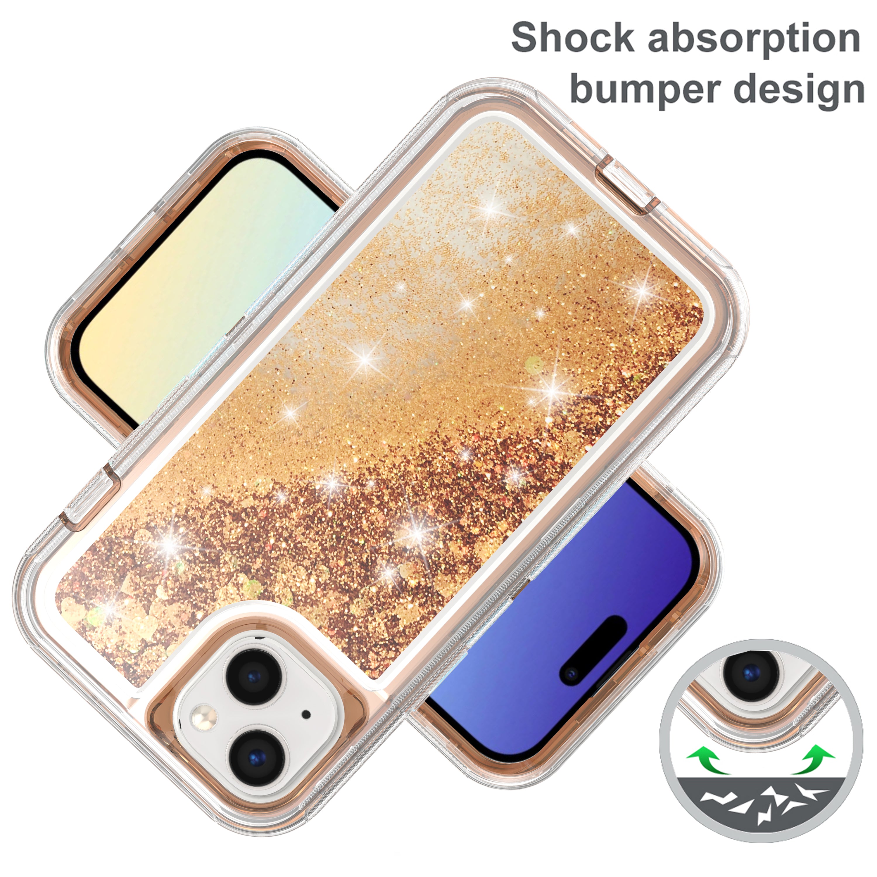 iPhone 15 Plus Transparent Floating Glitter Heavy Duty Case