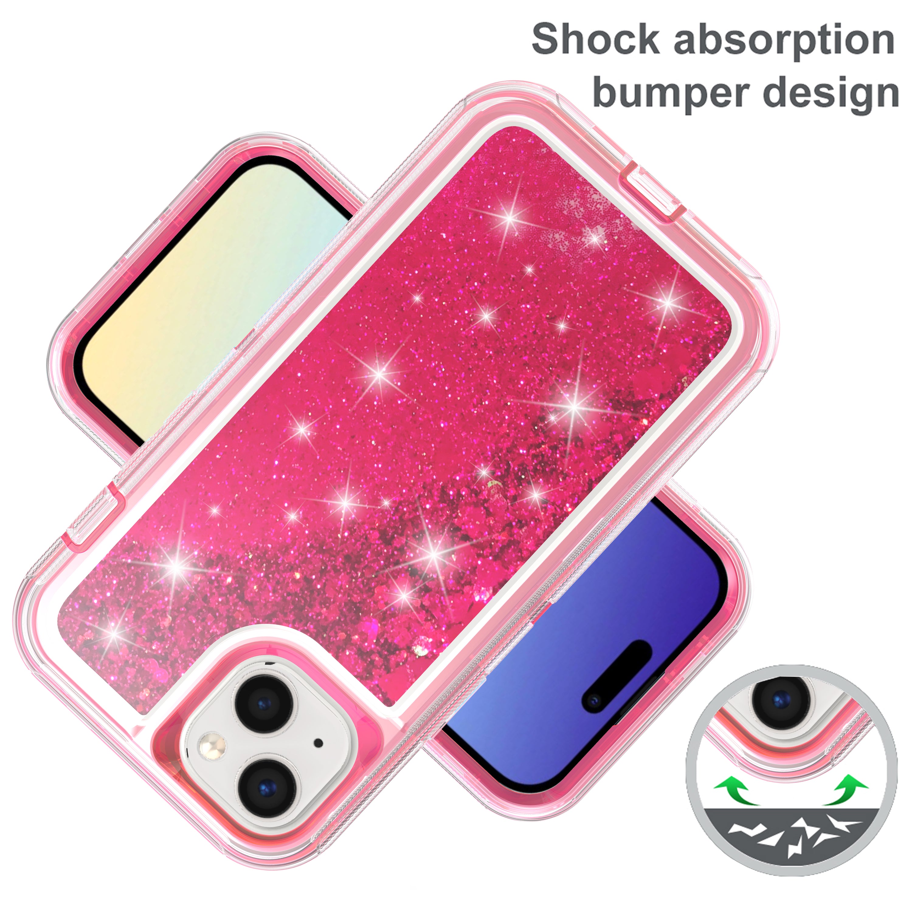 iPhone 15 Plus Transparent Floating Glitter Heavy Duty Case