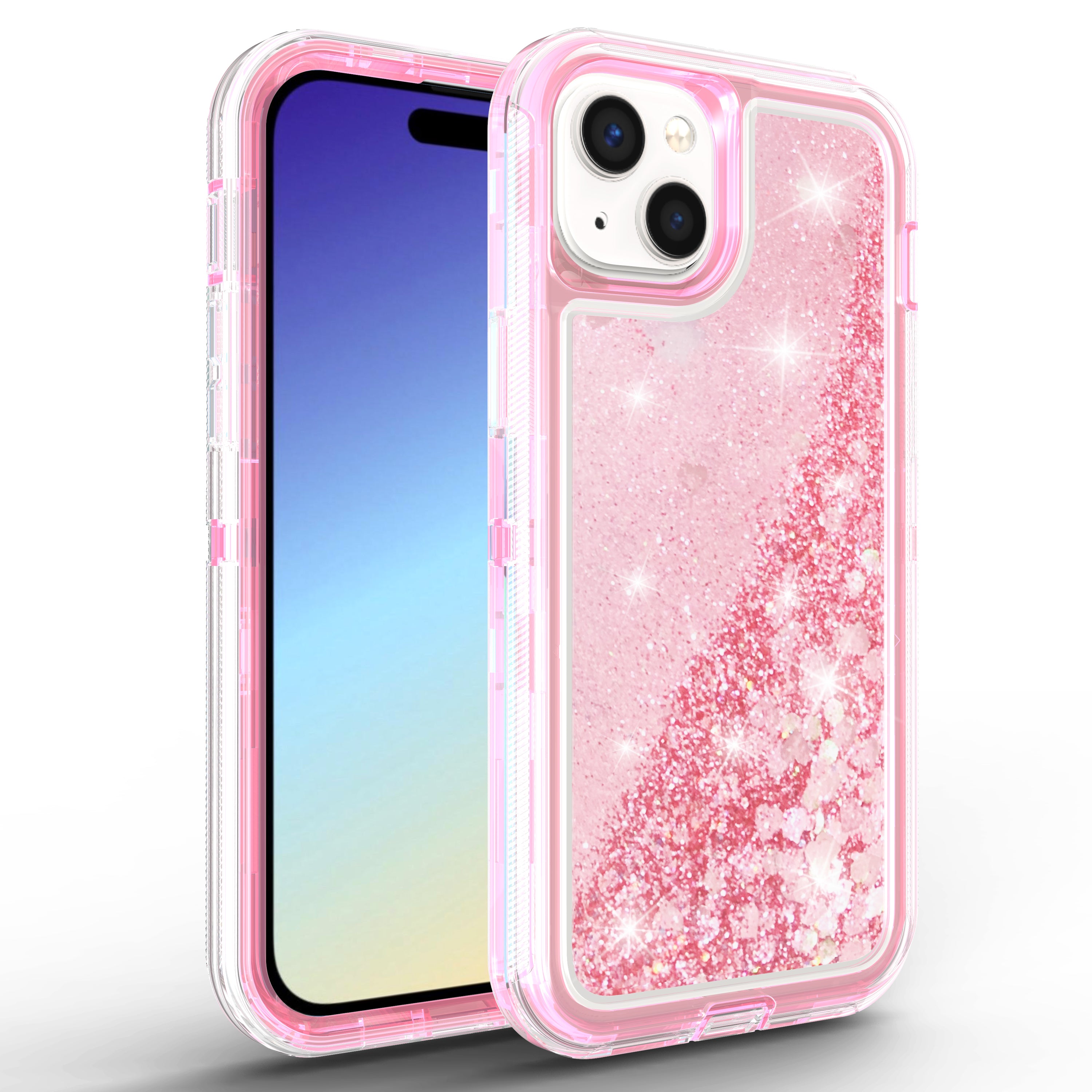 iPhone 15 Plus Transparent Floating Glitter Heavy Duty Case