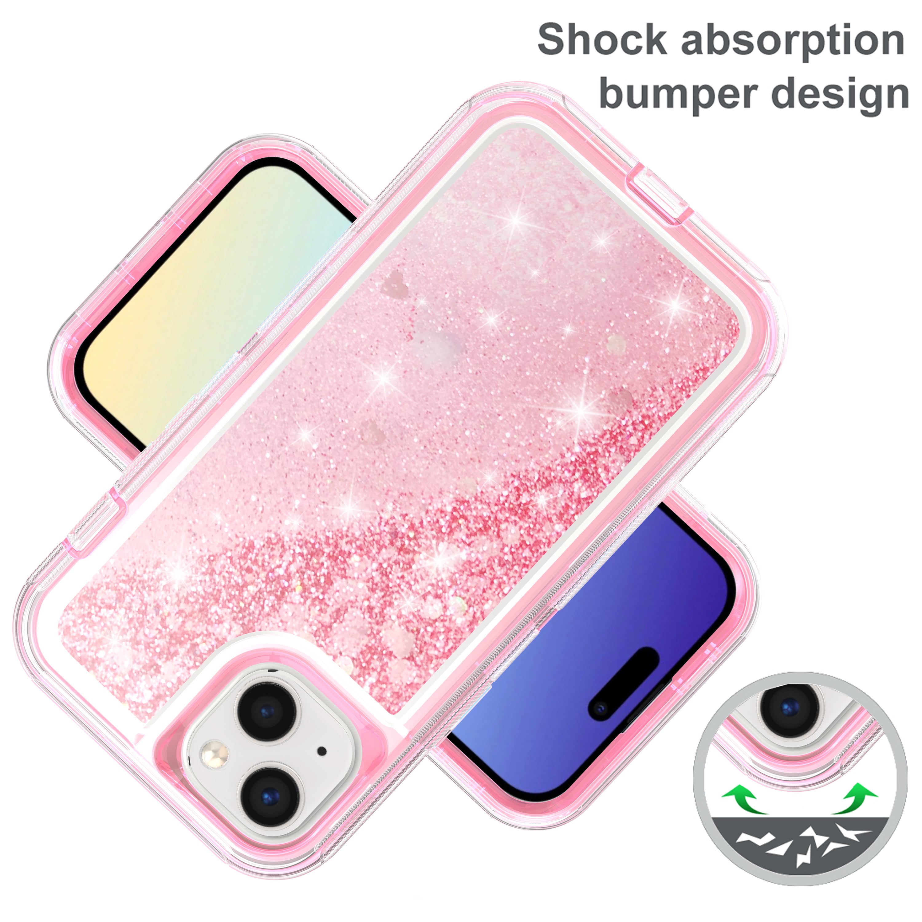 iPhone 15 Plus Transparent Floating Glitter Heavy Duty Case