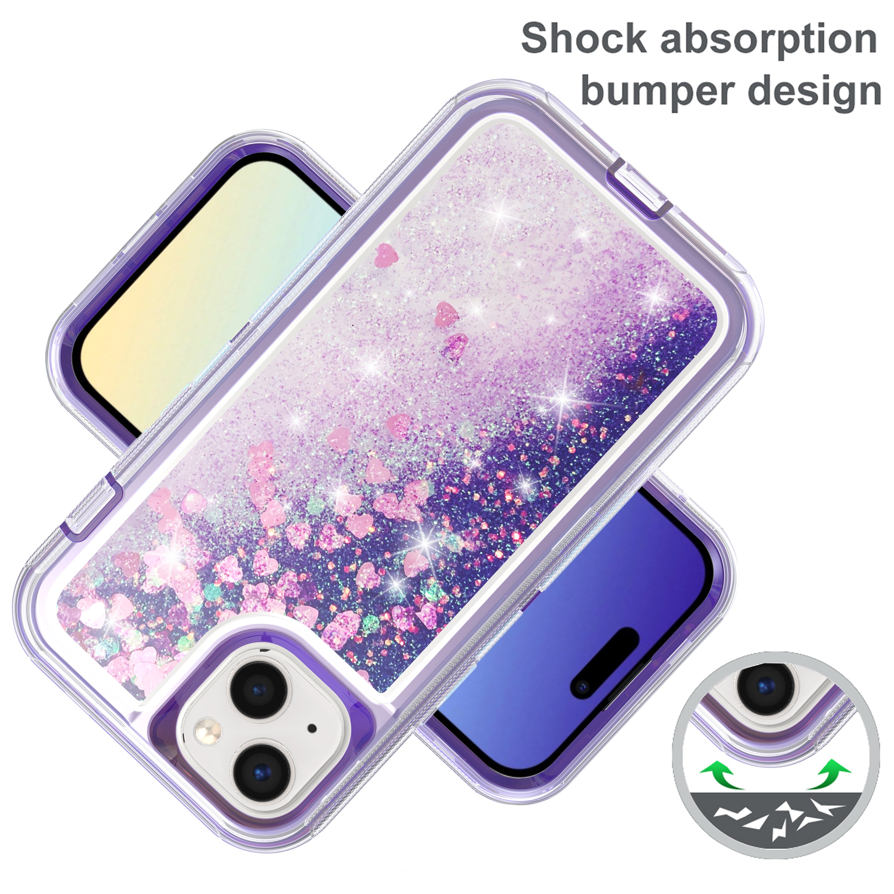 iPhone 15 Plus Transparent Floating Glitter Heavy Duty Case