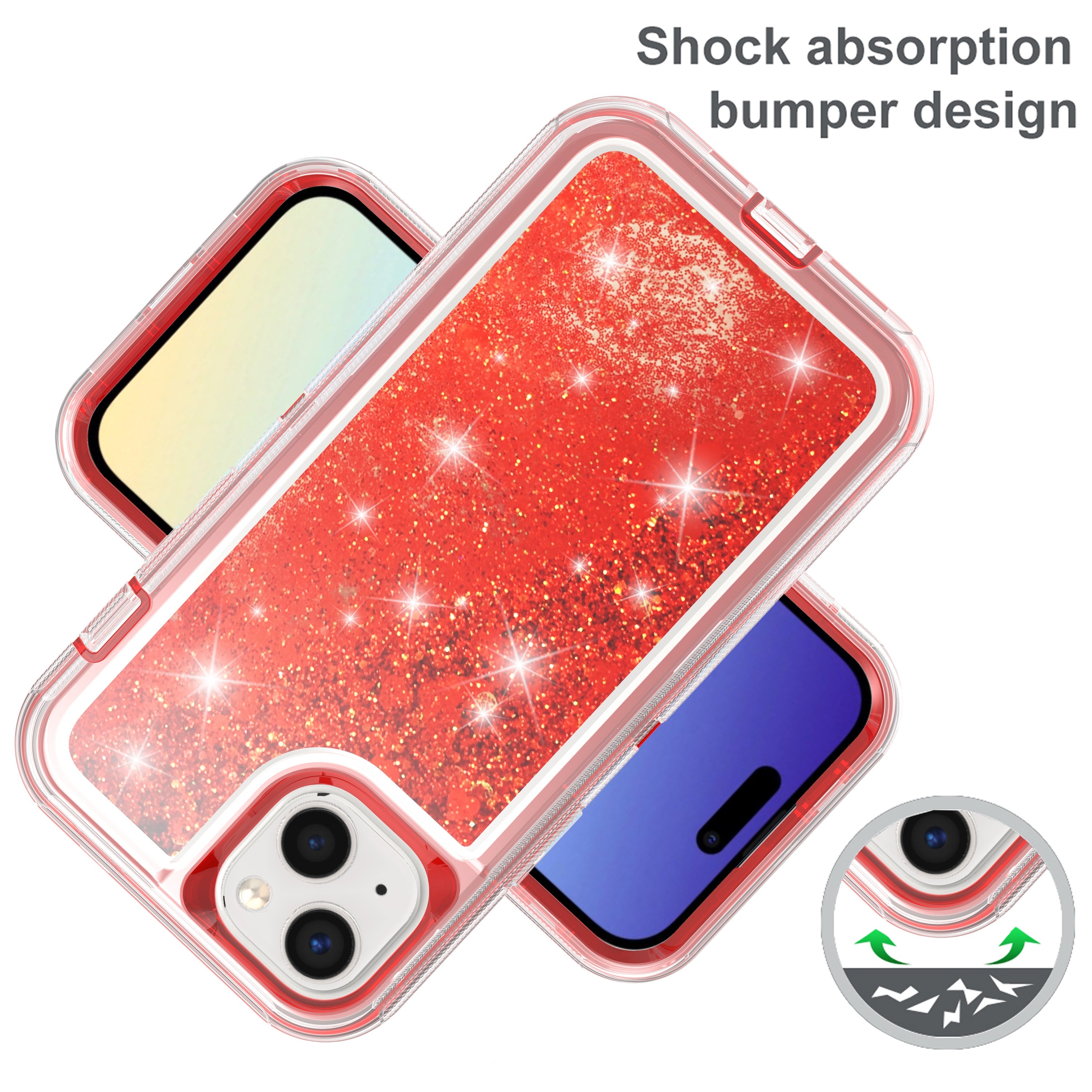iPhone 15 Transparent Floating Glitter Heavy Duty Case
