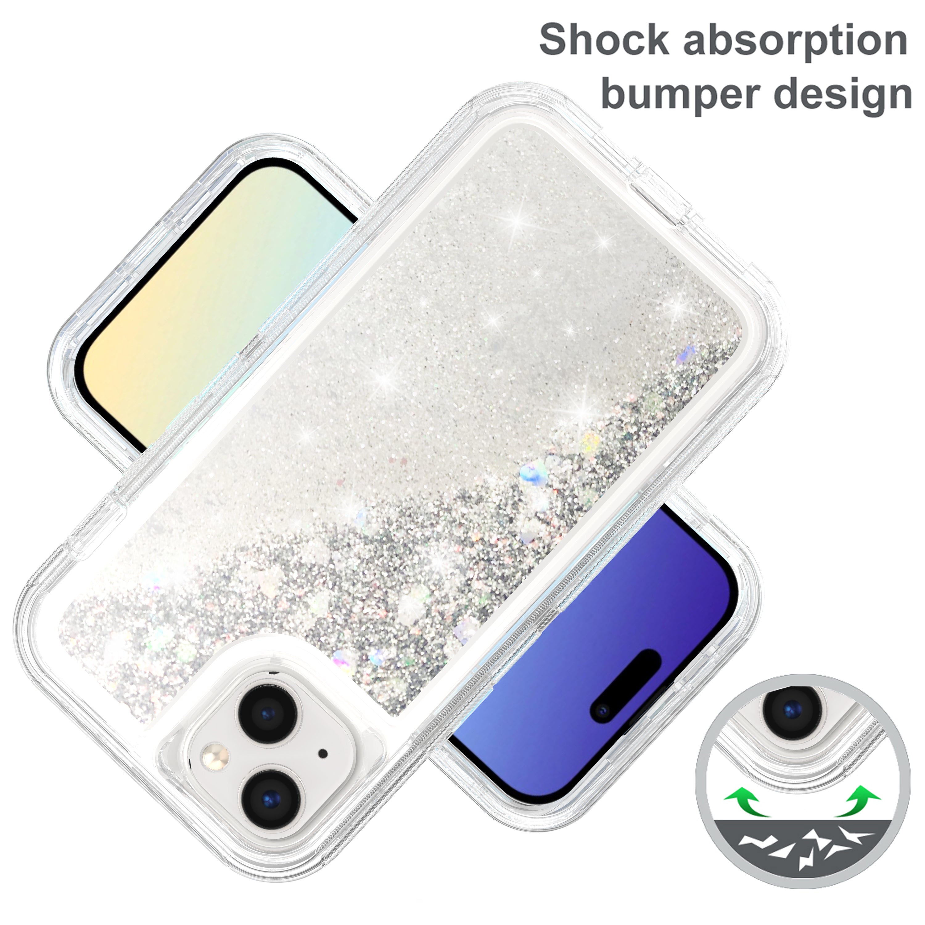 iPhone 15 Plus Transparent Floating Glitter Heavy Duty Case