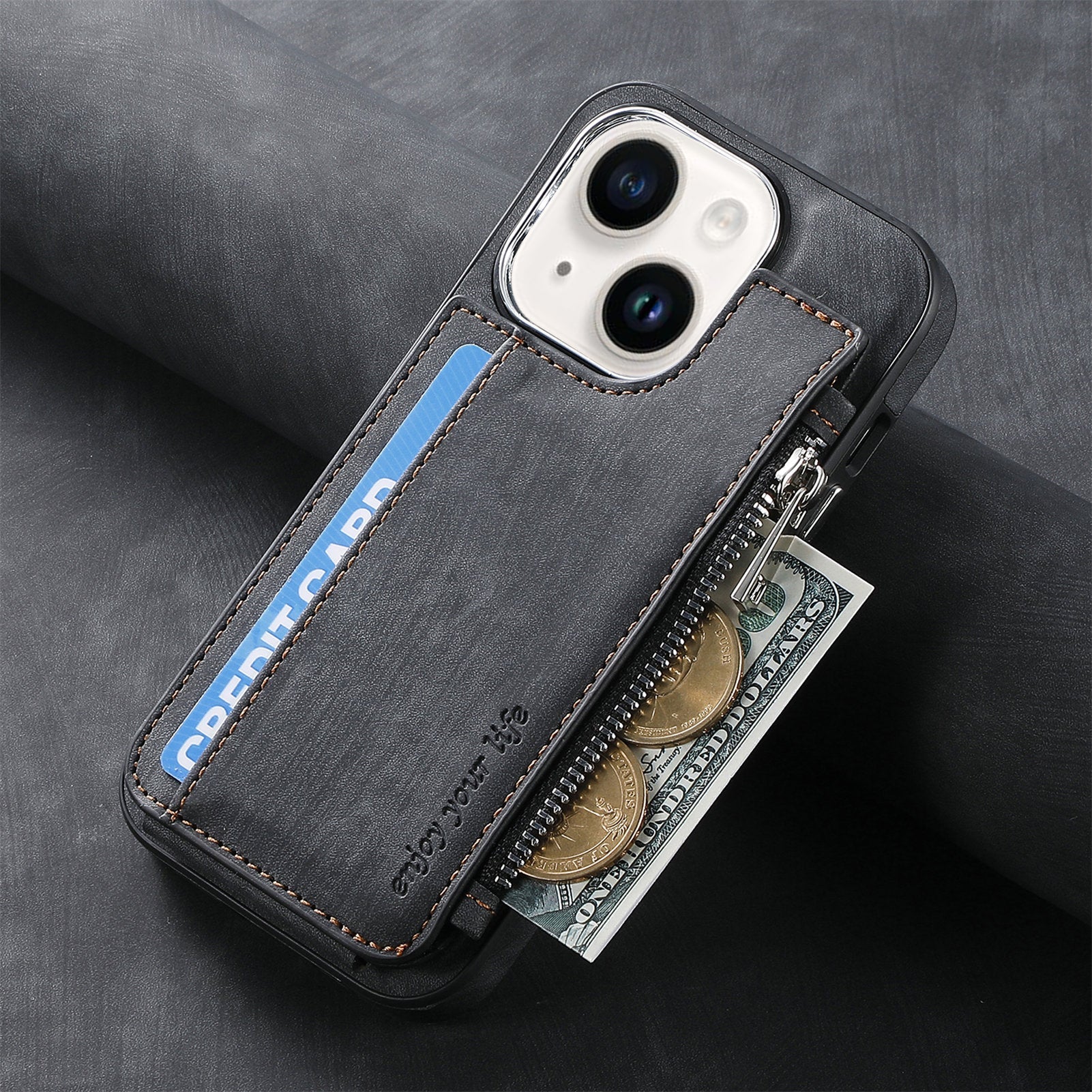 iPhone 15 Magsafe Wireless Zippered Leather Case