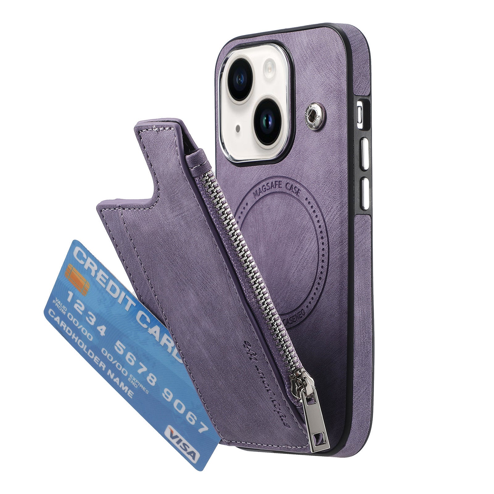 iPhone 15 Plus Magsafe Wireless Zippered Leather Case