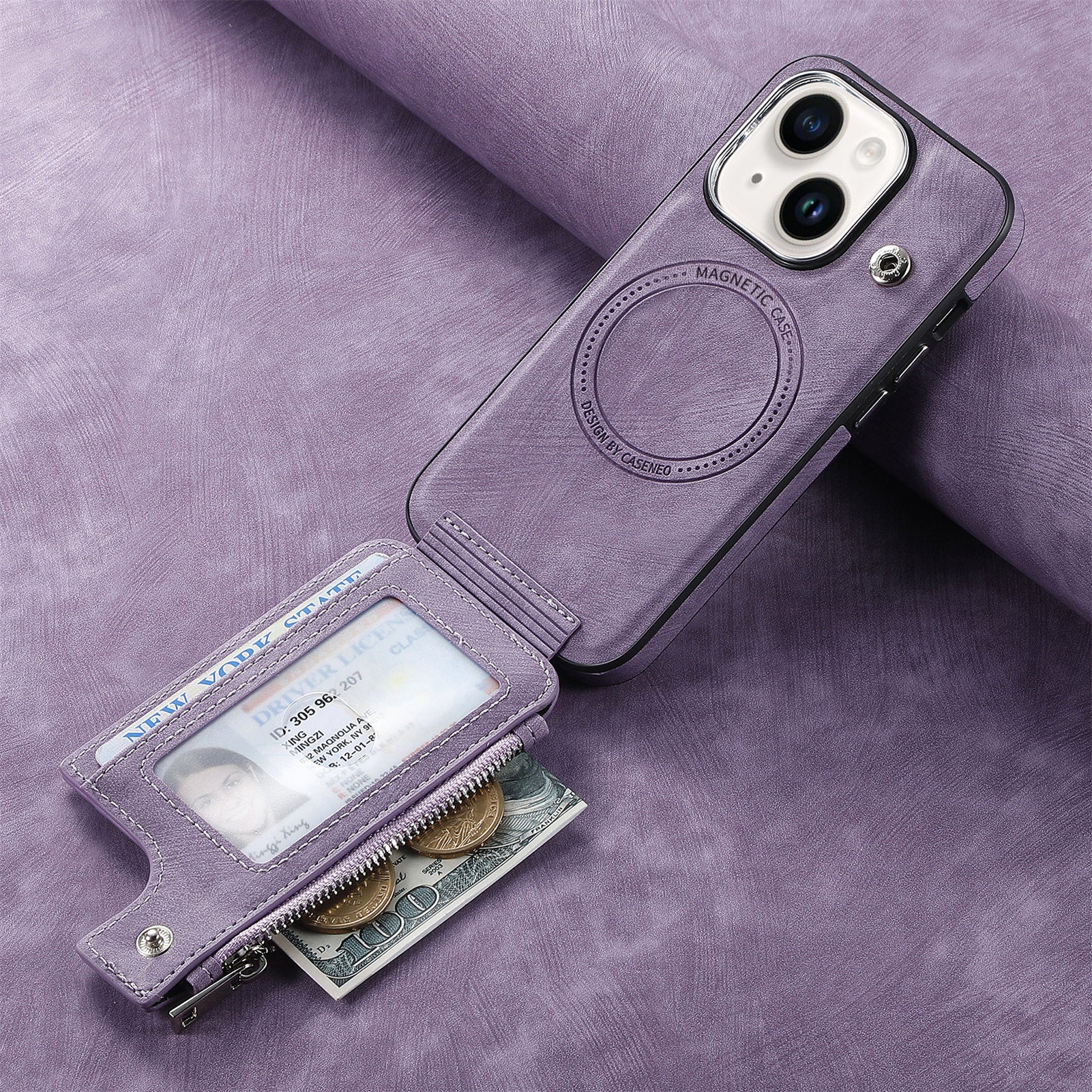 iPhone 15 Plus Magsafe Wireless Zippered Leather Case