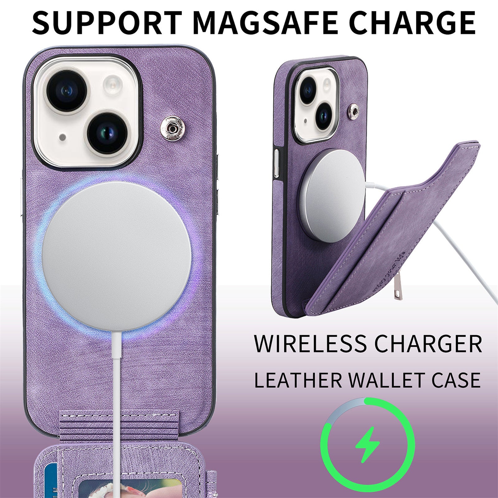 iPhone 15 Plus Magsafe Wireless Zippered Leather Case