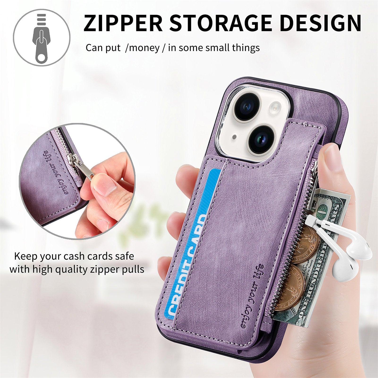 iPhone 15 Plus Magsafe Wireless Zippered Leather Case