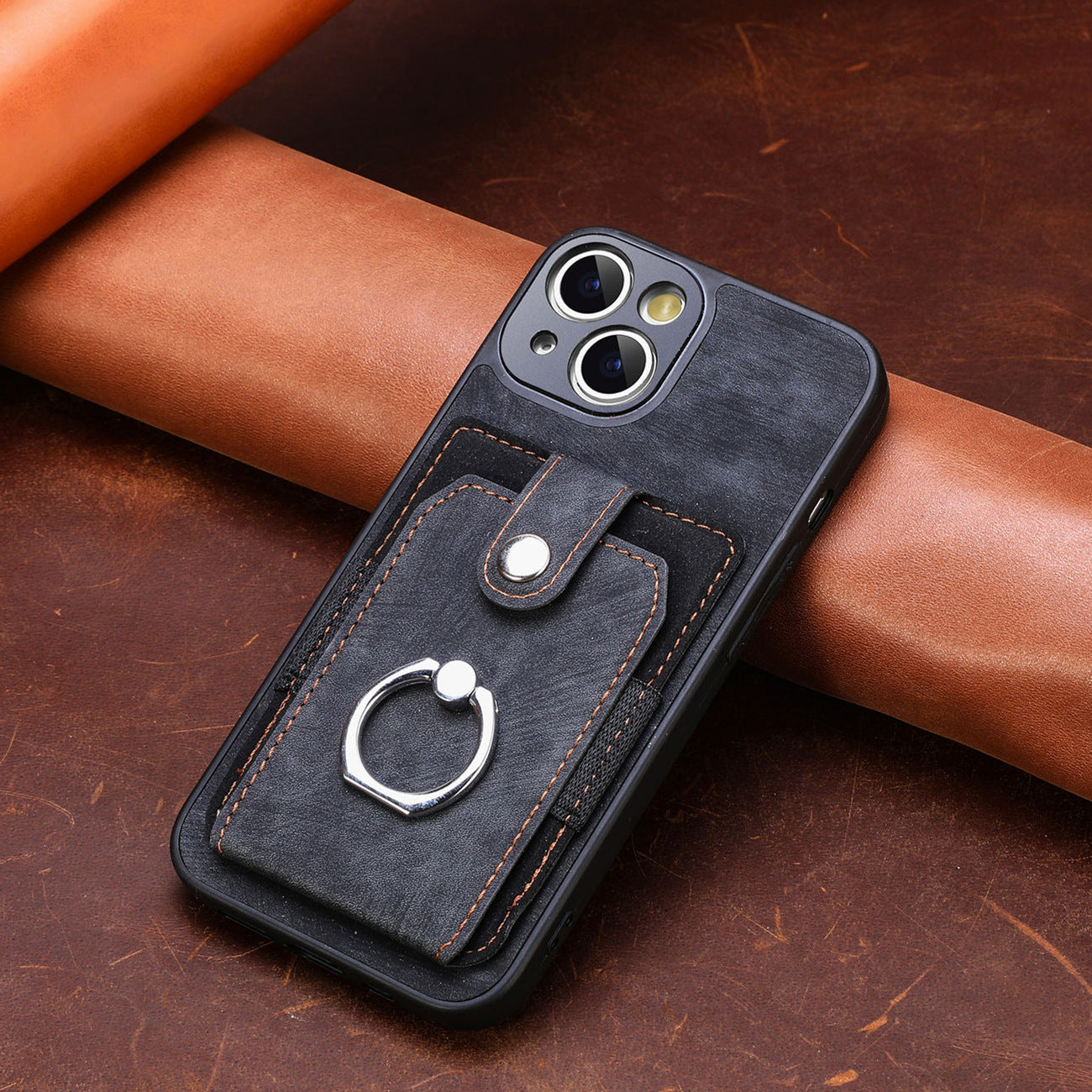 iPhone 15 Plus Solid Vintage Hardware Ring Leather Case