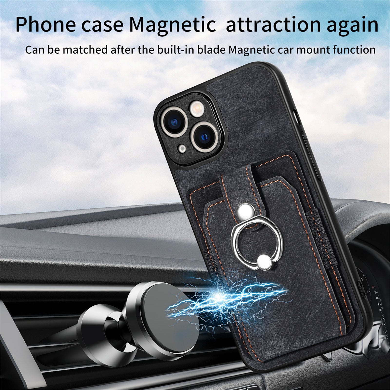 iPhone 15 Plus Solid Vintage Hardware Ring Leather Case