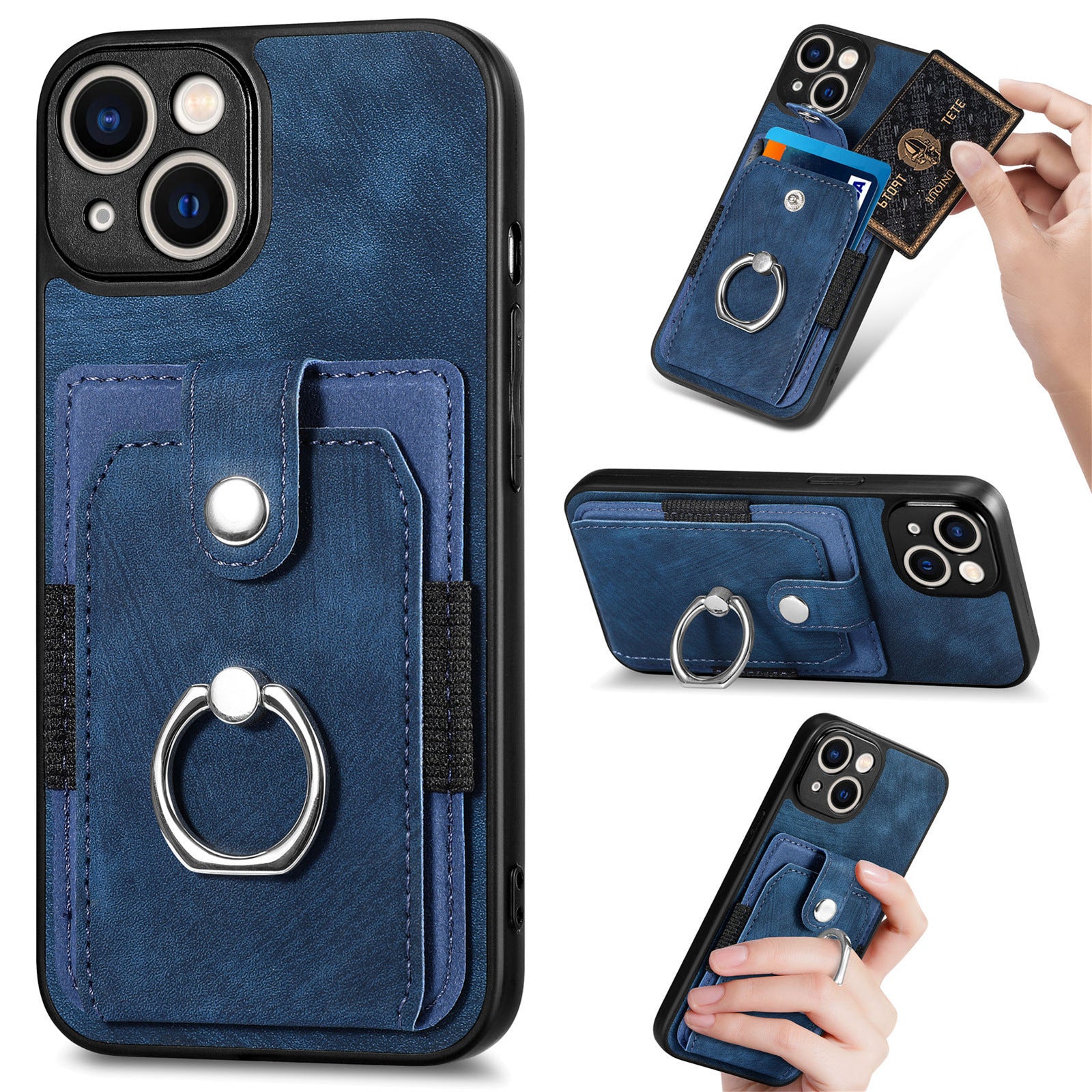 iPhone 15 Plus Solid Vintage Hardware Ring Leather Case