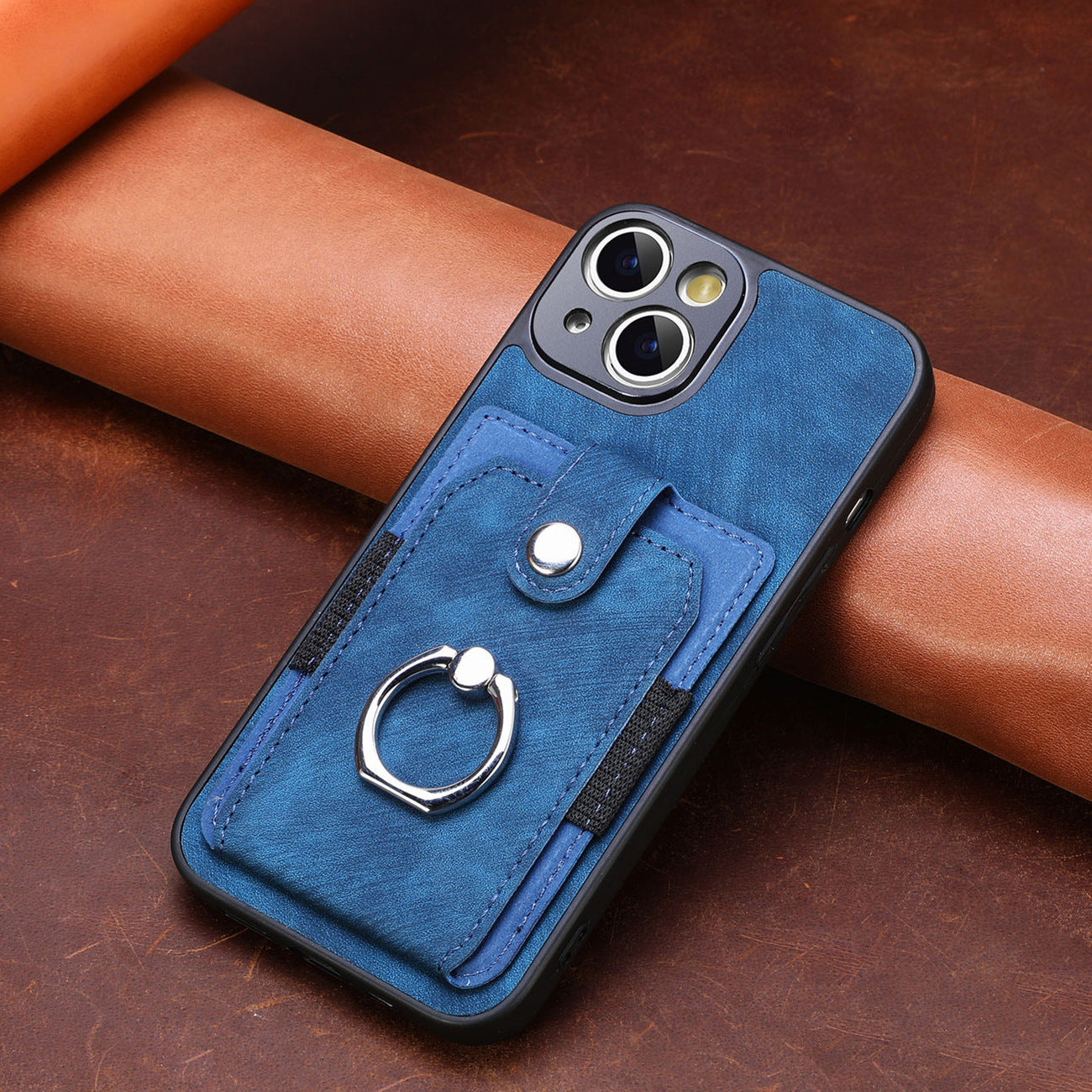 iPhone 15 Plus Solid Vintage Hardware Ring Leather Case