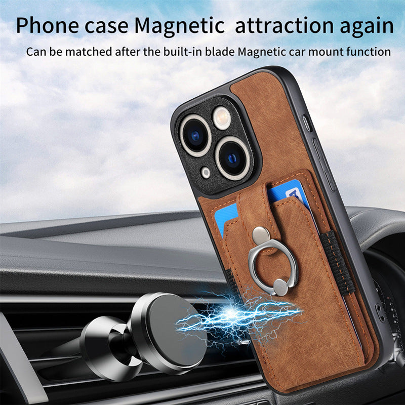 iPhone 15 Solid Vintage Hardware Ring Leather Case