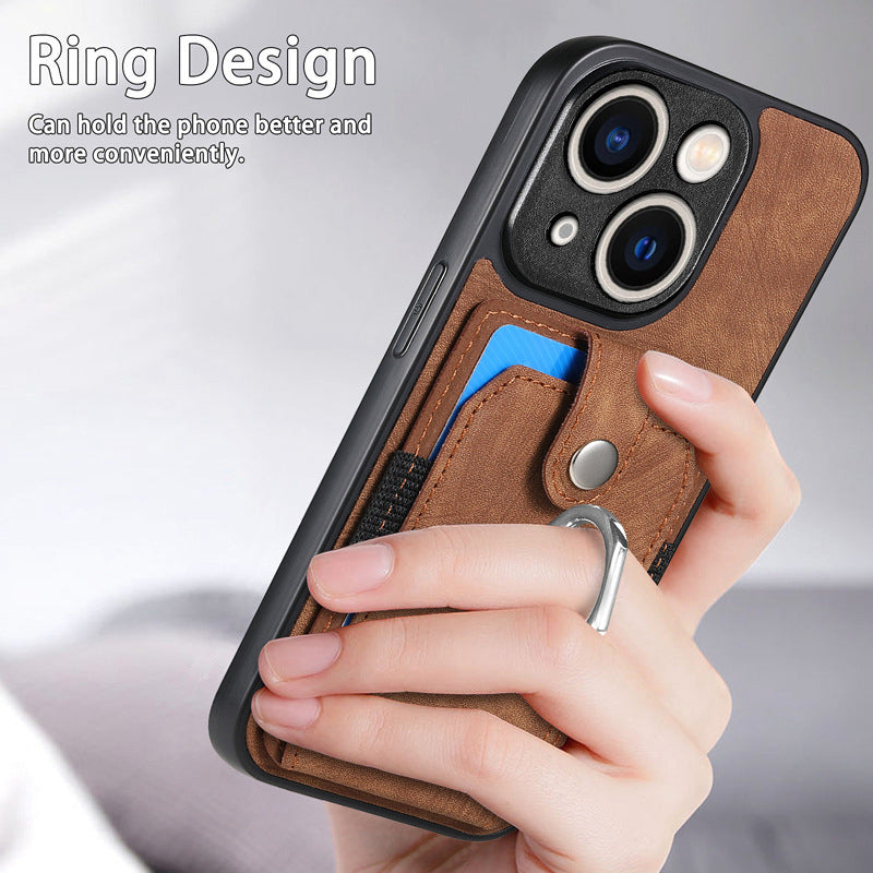 iPhone 15 Plus Solid Vintage Hardware Ring Leather Case