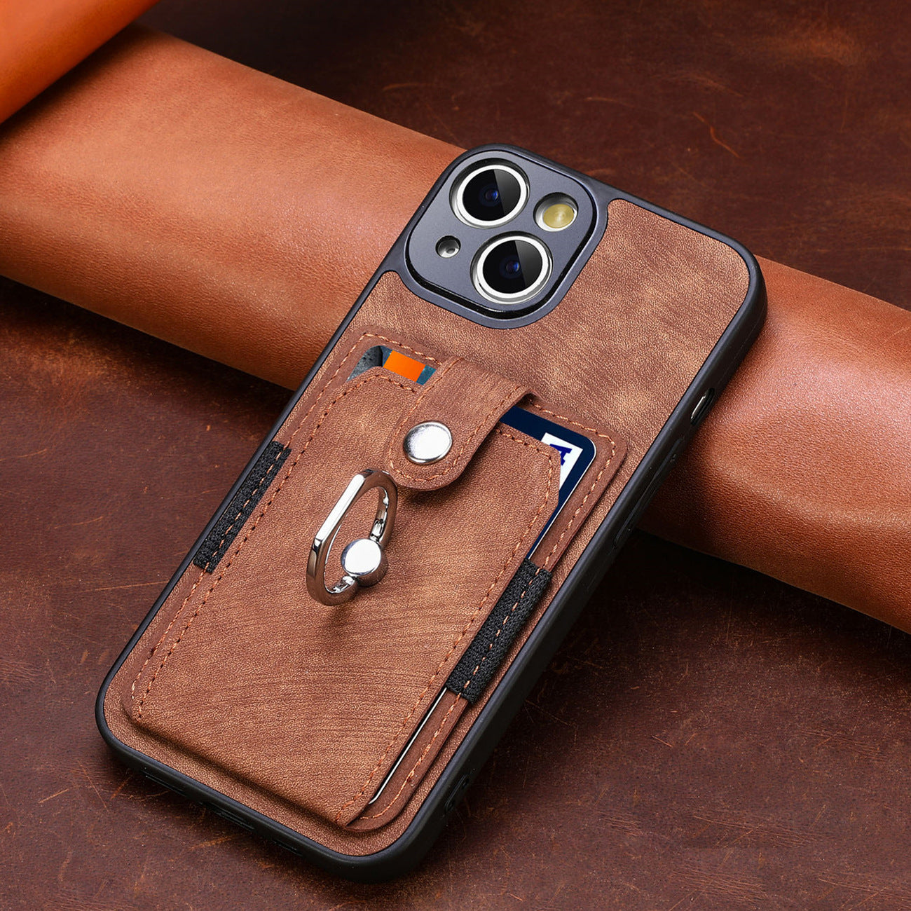 iPhone 15 Plus Solid Vintage Hardware Ring Leather Case