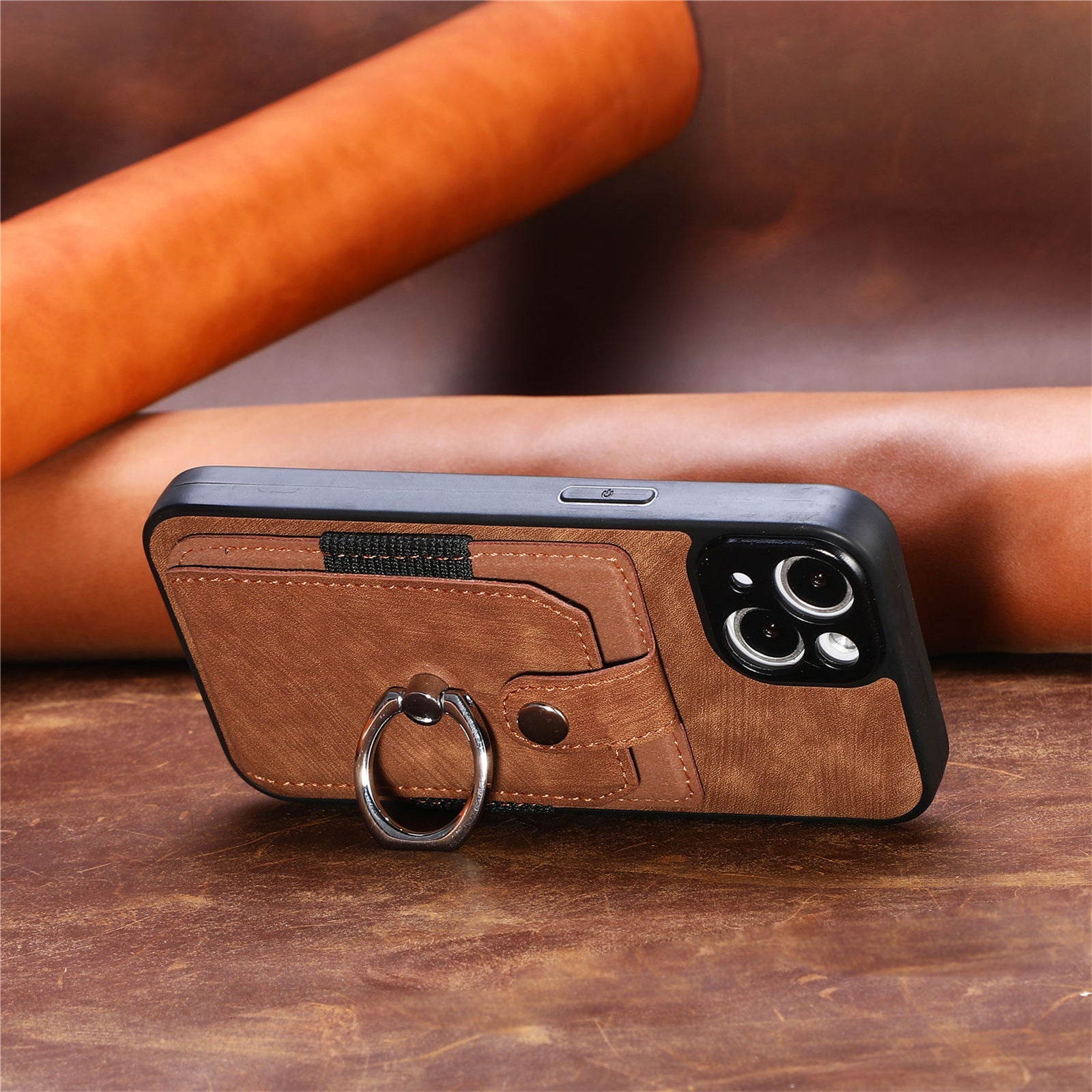 iPhone 15 Solid Vintage Hardware Ring Leather Case