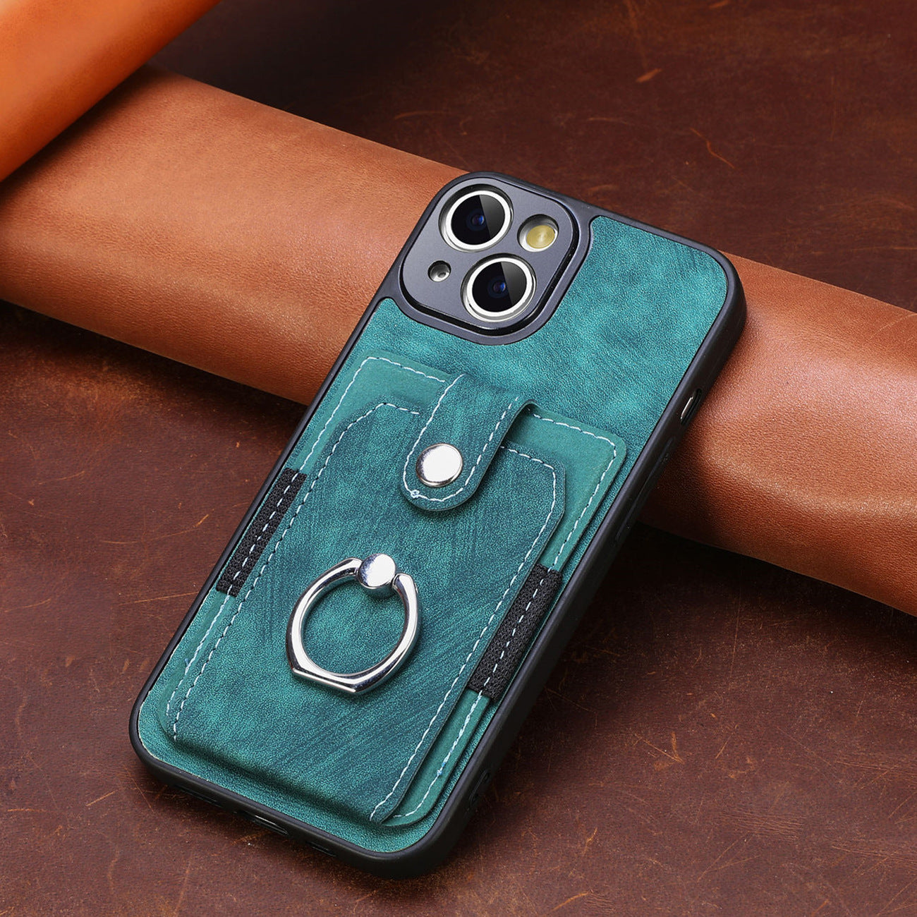 iPhone 15 Solid Vintage Hardware Ring Leather Case