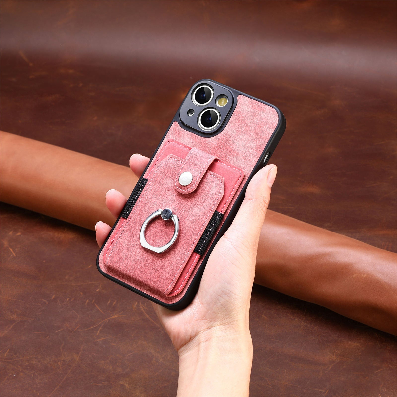 iPhone 15 Plus Solid Vintage Hardware Ring Leather Case